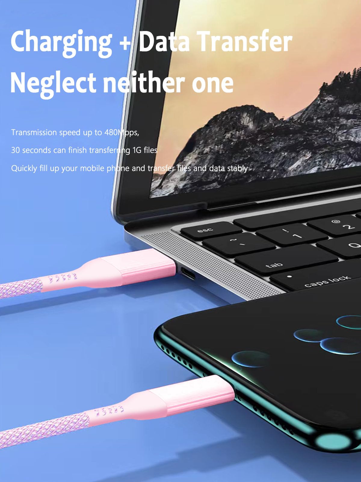15FT USB C to USB A Fast Charging Cable - 1 Pack Extra Long Braided Cord for iPhone 15, PS5, Galaxy S23/S22/S21, Note 9 Plus, OnePlus 10 Pro, Nintendo Switch, Moto (Pink) - Perfect for Gaming, Travel & Home Charging
