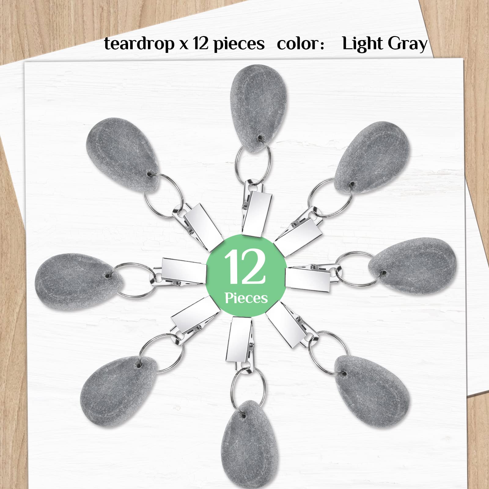 12 Pack Tablecloth Weights - Teardrop Shaped Decorative Clips with Metal Hooks for Securing Table Covers - Perfect for Family Dinners, Outdoor Picnics, Weddings & Events (Light Gray)