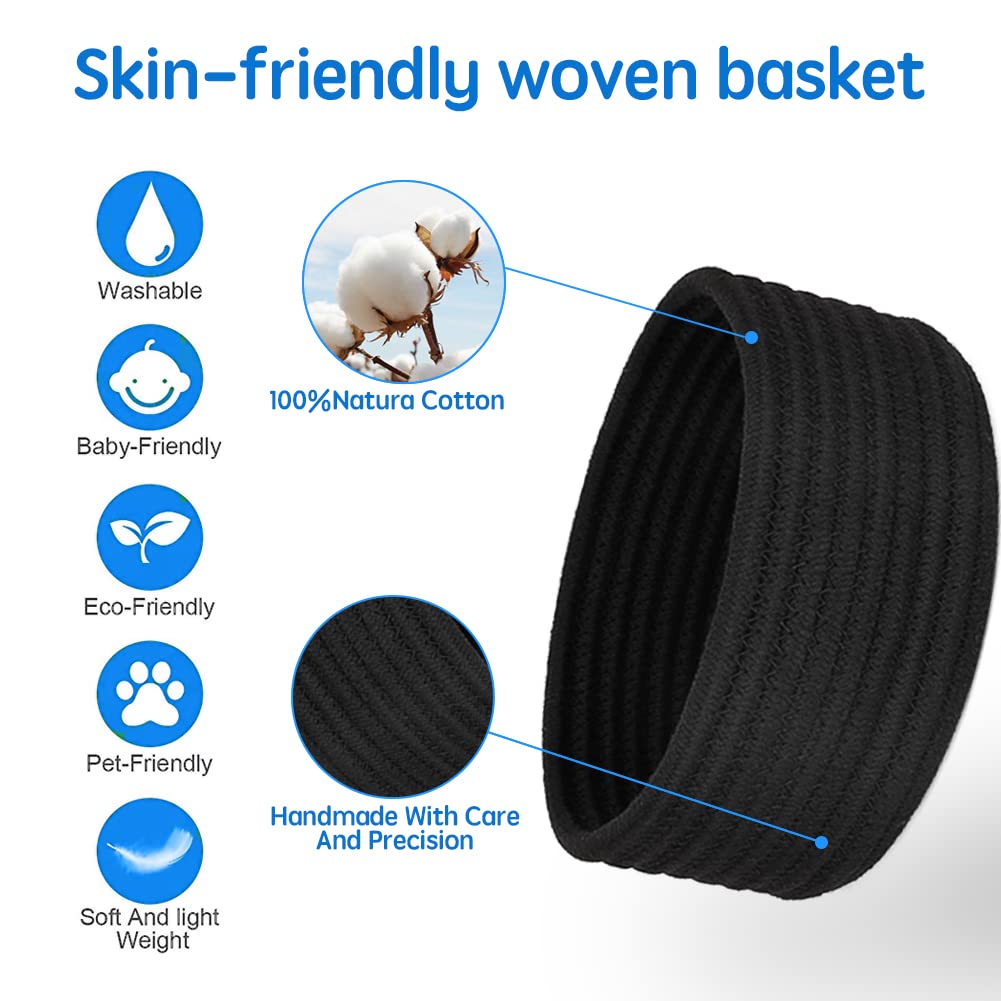 Large Black Woven Storage Basket with Handle - 10.6