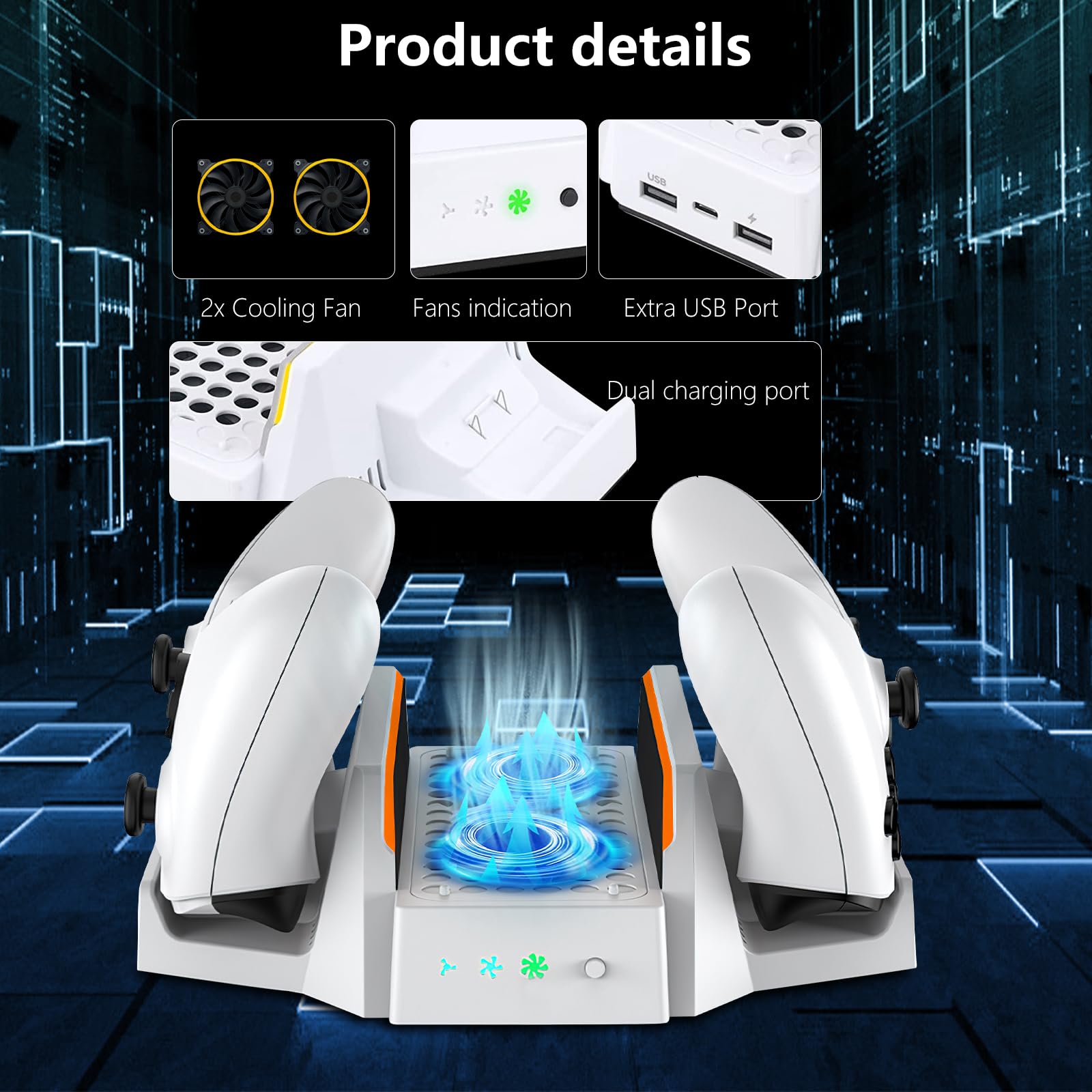 CTPOWER Cooling Stand for Xbox Series S with Dual Cooling Fans, 3-Speed Adjustable, Dual Controller Charger & LED Indicator, USB Port - 2 x 800mAh Rechargeable Batteries - Perfect for Gaming Sessions & Preventing Overheating
