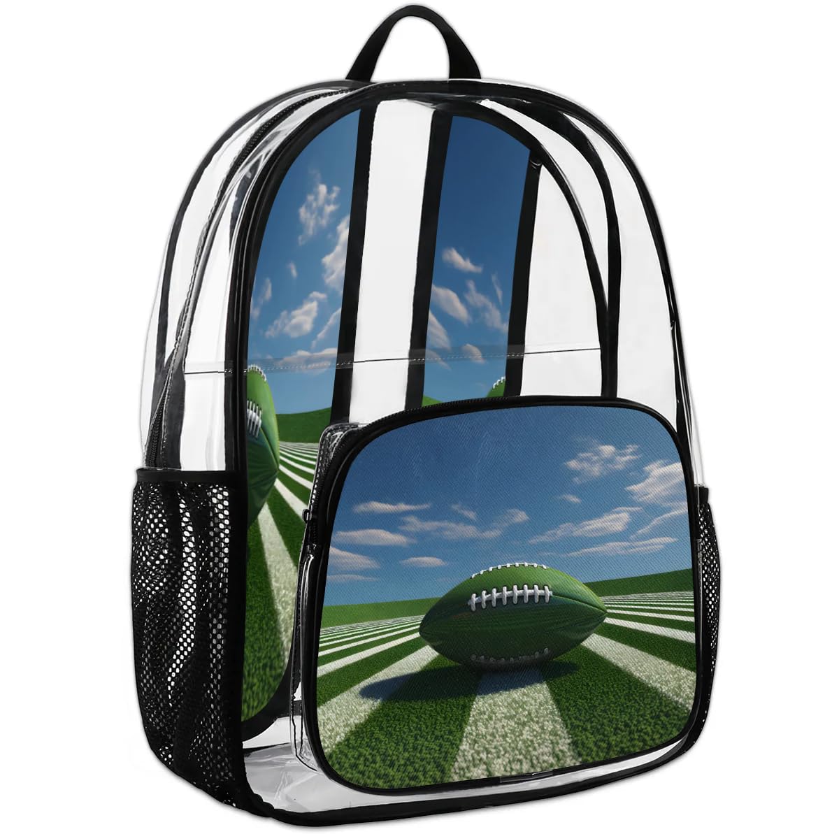 QIANDODUO Clear Transparent Football Backpack - Heavy Duty PVC Stadium Approved See Through Backpack for Men & Women - Perfect for Sports Games, Concerts, Travel & Security Checkpoints - Large Capacity Rugby Field Arena Backpack