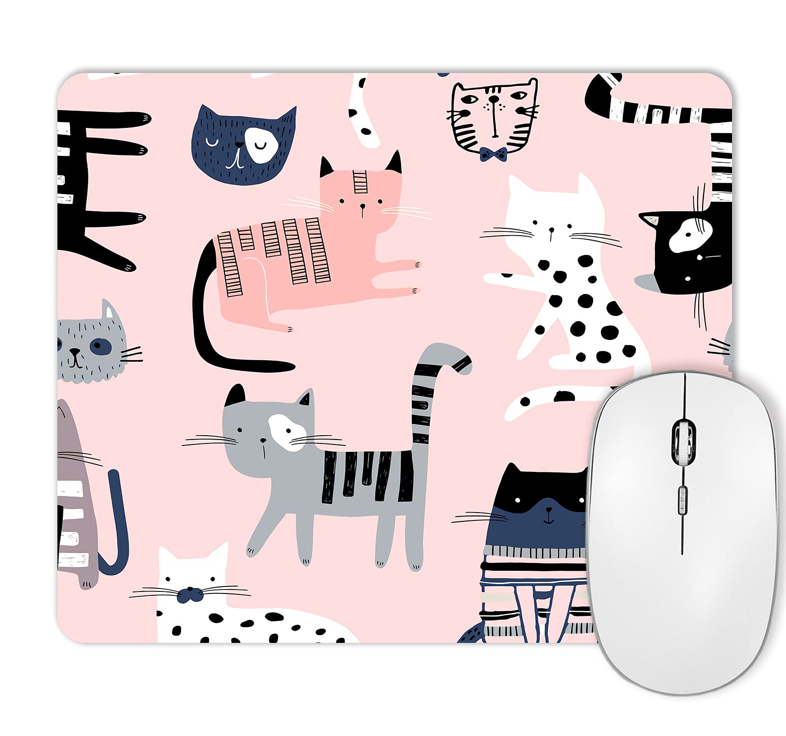 Pink Cat Mouse Pad with Cute Colorful Kittens - Non-Slip Rubber Mousepad for Kids, Girls & Women - 9.5 x 7.9 Inch Office Computer Accessory - Perfect for Gaming, Work & Home Desk Setup