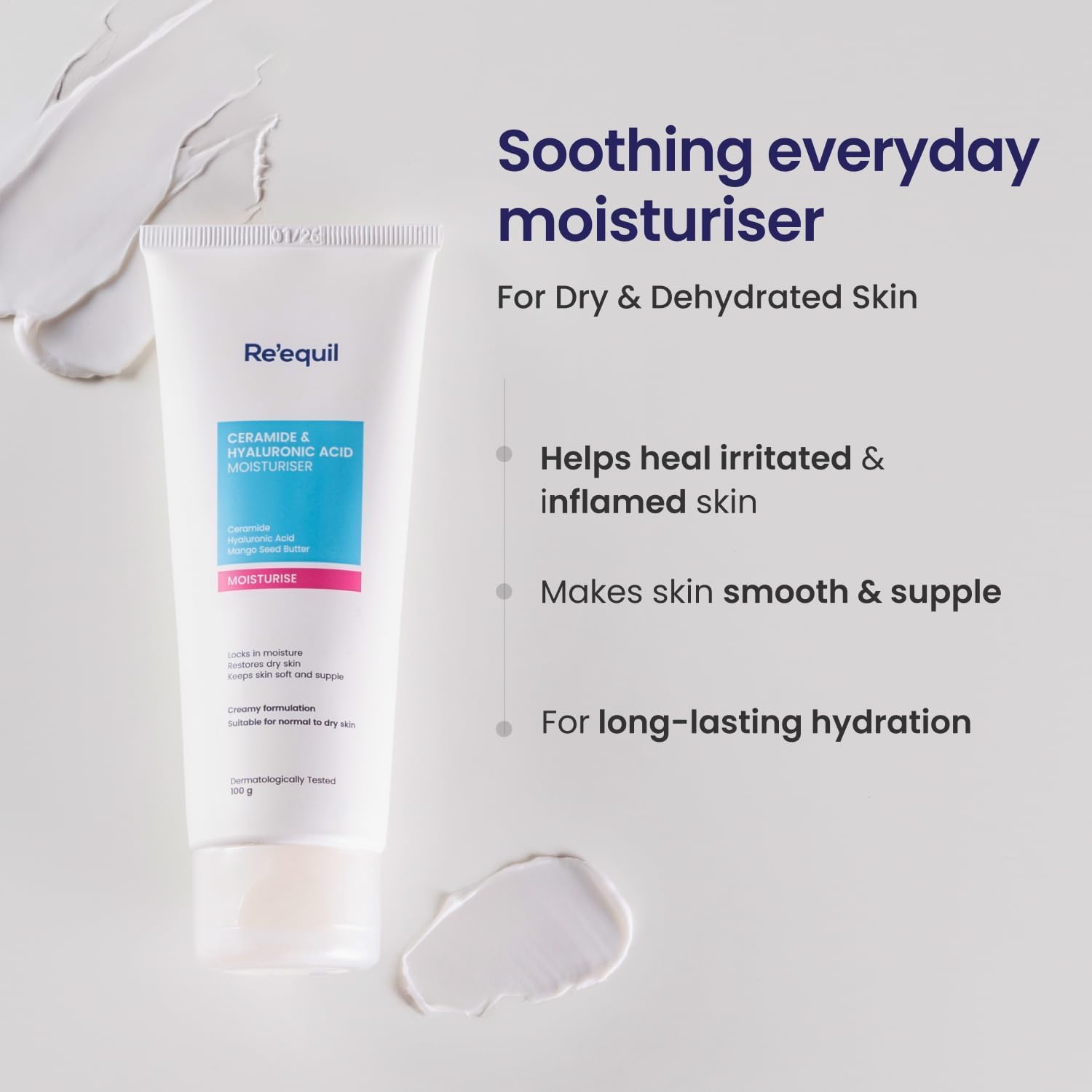 Ceramide & Hyaluronic Acid Face Moisturizer - Barrier Repair Cream for Dry Skin | Long Lasting Hydration | 100G | Day & Night Use for Healthy Glow
