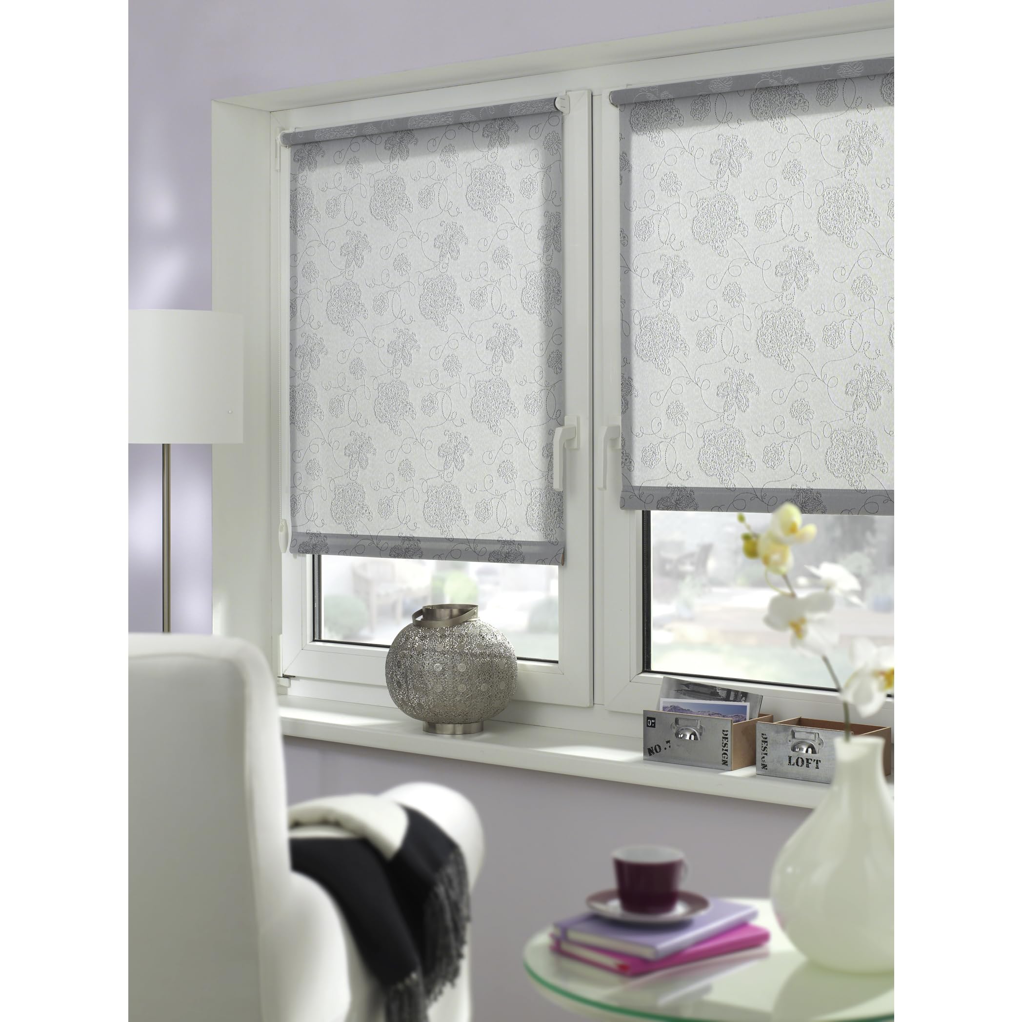 EASYFIX Silver Embroidery Roller Blind - 100x150cm (WxH) Blackout Window Shade with Mounting Kit | Clamp or Glue Installation | Perfect for Bedroom, Living Room & Office Privacy