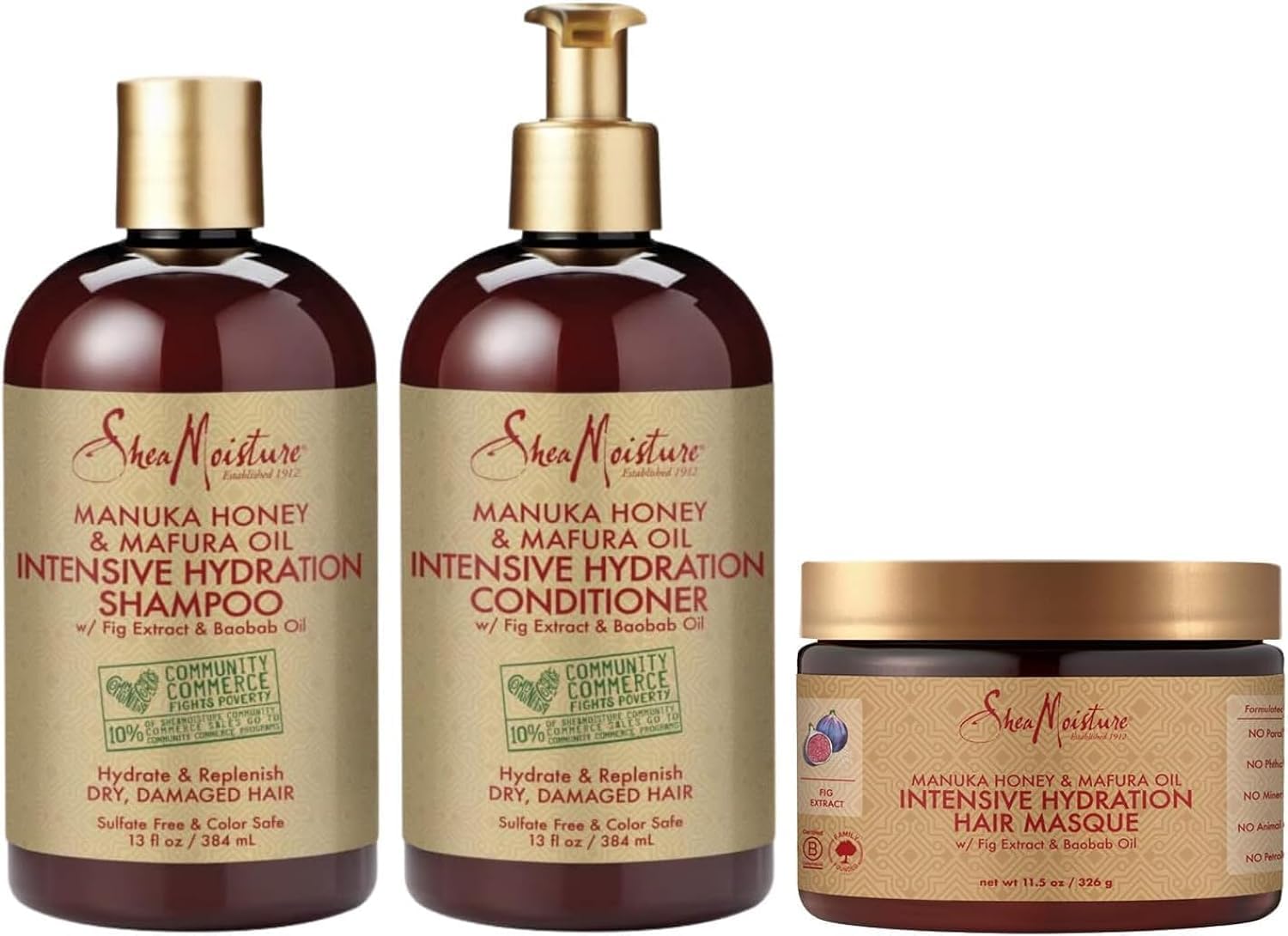 SheaMoisture Manuka Honey & Mafura Oil Deep Conditioning Hair Treatment Set - Shampoo, Conditioner & Mask for Curly, Coily & Dry Hair - Hydrating & Repairing for Natural Hair Care Routine at Home or Salon