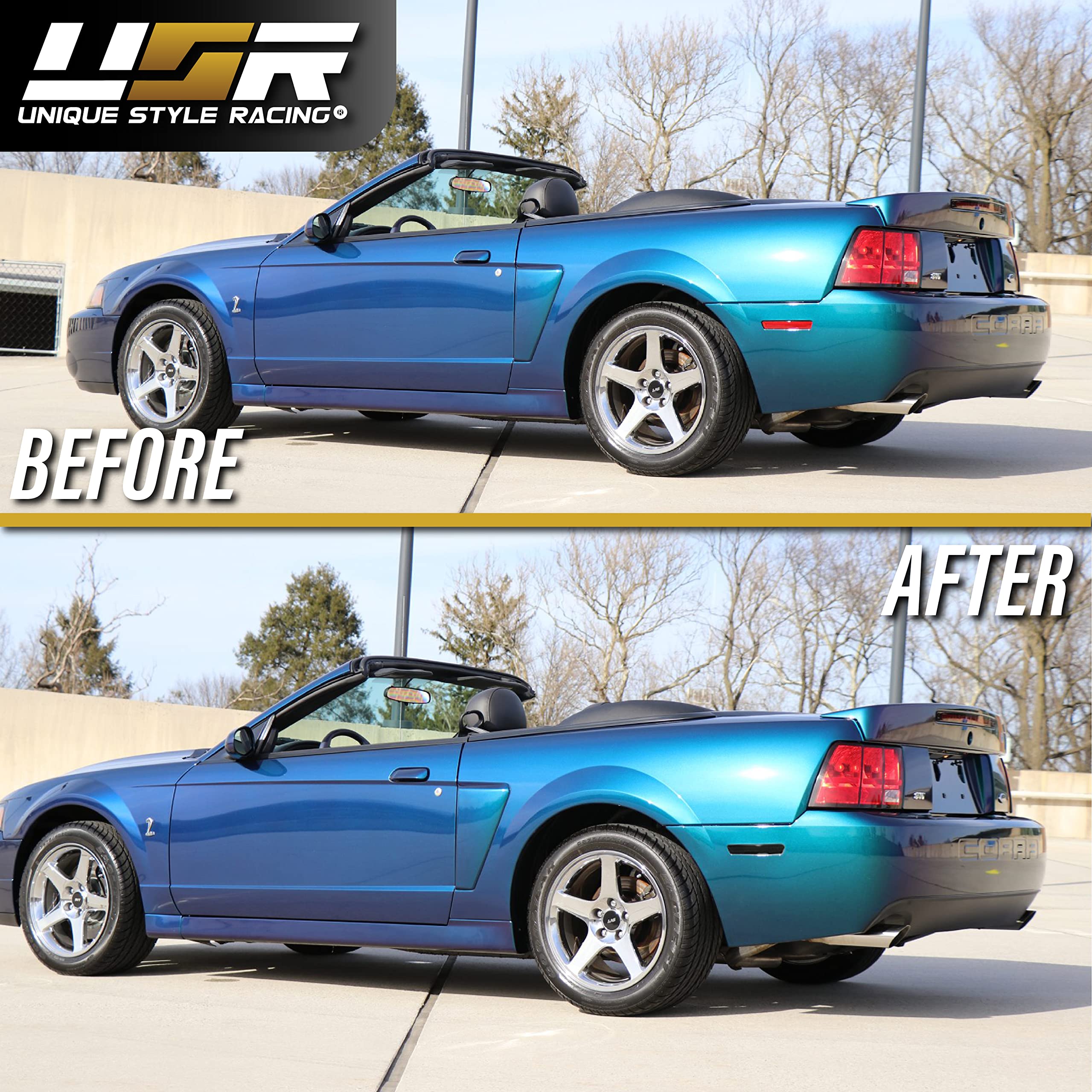 USR DEPO 99-04 Mustang Rear Lights - Smoked Lens Bumper Reflector Lamps Pair (Left+Right) Compatible with 1999-2004 Ford Mustang V6 GT Cobra SVT - Upgrade Your Nighttime Visibility & Style for Street Racing or Car Shows