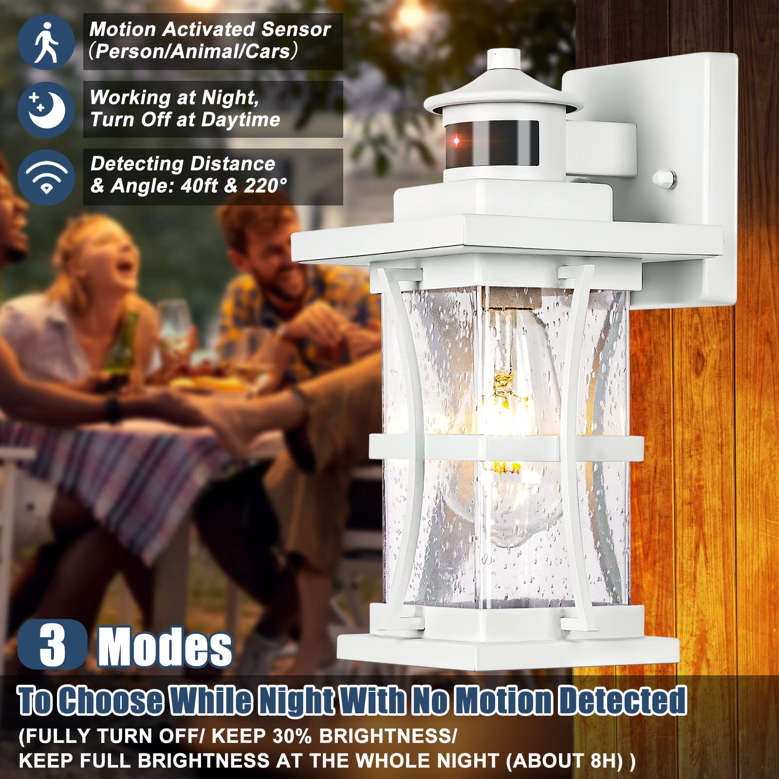 White Motion Sensor Outdoor Lights - Dusk to Dawn Waterproof Wall Mount Fixtures, Anti-Rust Exterior Lighting for House, Garage & Porch | Ideal for Security, Pathway & Entryway Illumination