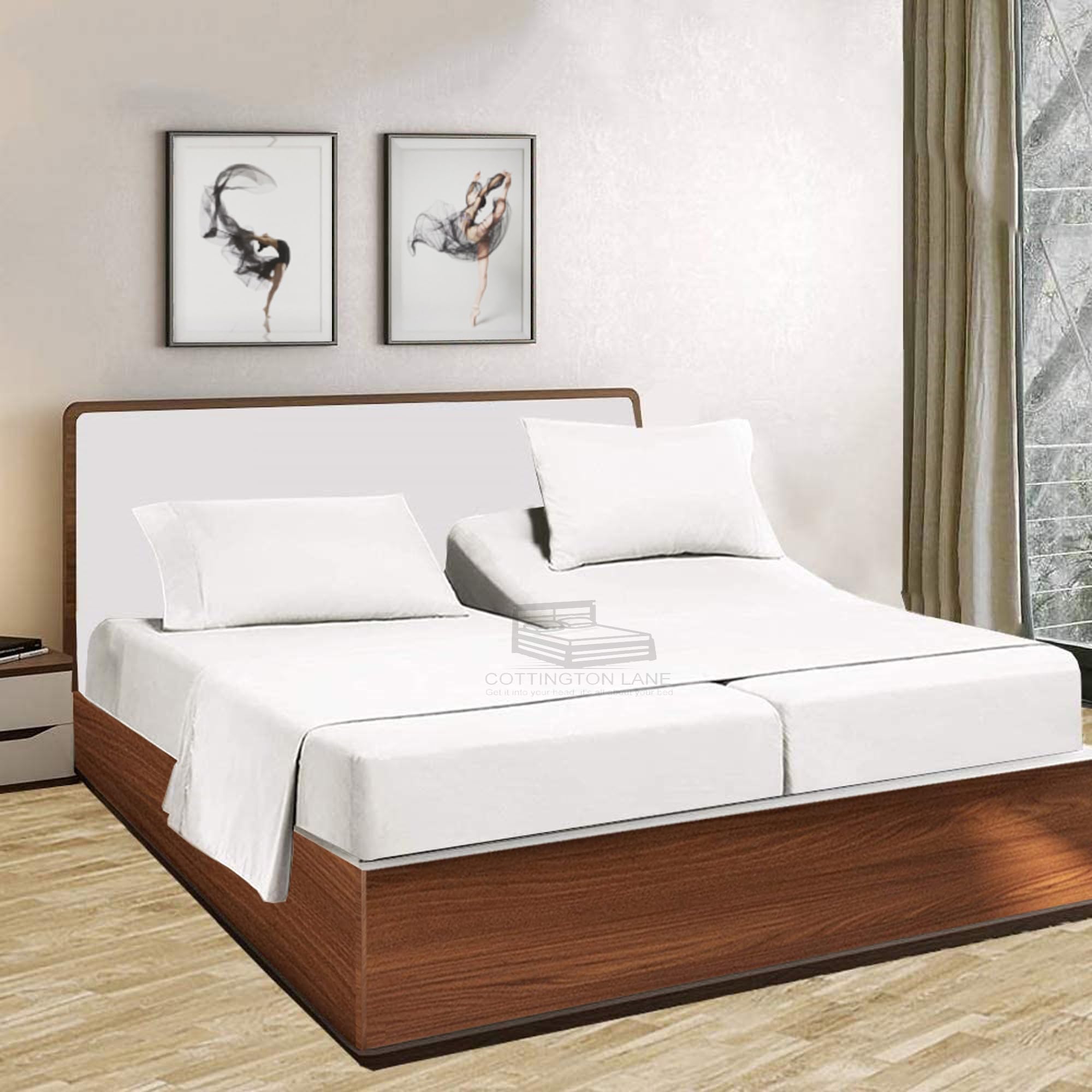 Split King Sheets Set 5-Piece 100% Cotton 600 Thread Count for Adjustable Beds - Soft Breathable Luxury Bedding - Perfect for Couples with Different Sleeping Preferences (White, Split King Size) | Ideal for Adjustable Beds, Master Bedrooms & Guest Rooms