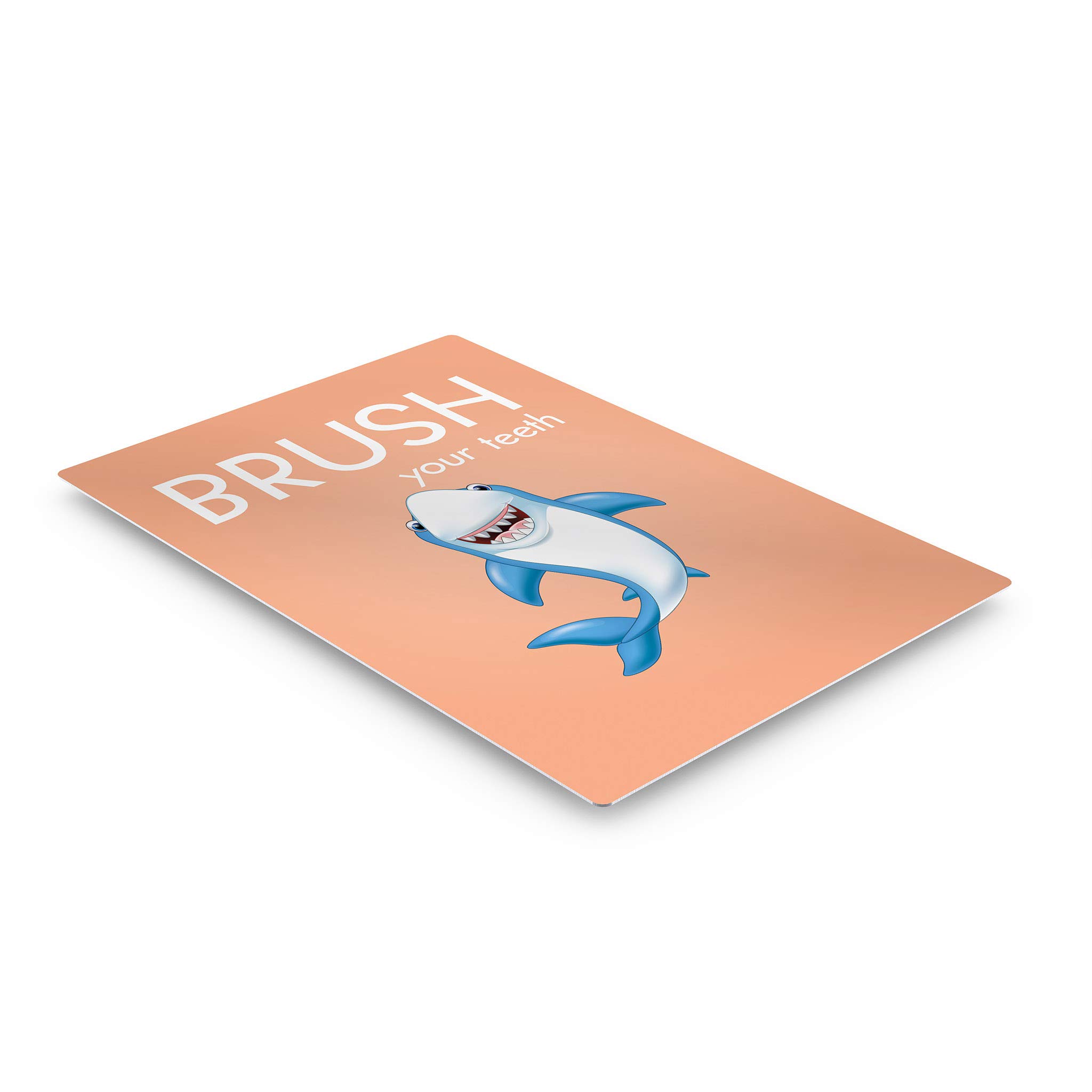 Funny Kids Bathroom Wall Art - Smile Art Design Brush Your Teeth Quote Metal Print, Shark Nursery Decor, Ready to Hang Bathroom Sign (36x24) | Made in USA | Perfect for Kids' Bathrooms, Nurseries & Playrooms