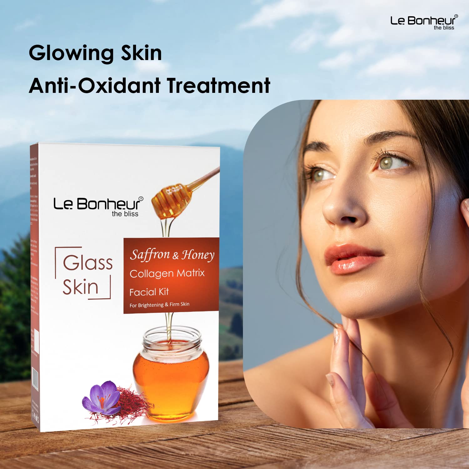 Le Bonheur Glass Skin Saffron & Honey Collagen Matrix Facial Kit - Anti-Aging, Brightening & Hydrating Skincare Set for Glowing Complexion | 7-Step Routine for Dry, Dull Skin | Perfect for Nighttime Skincare & Pre-Makeup Prep