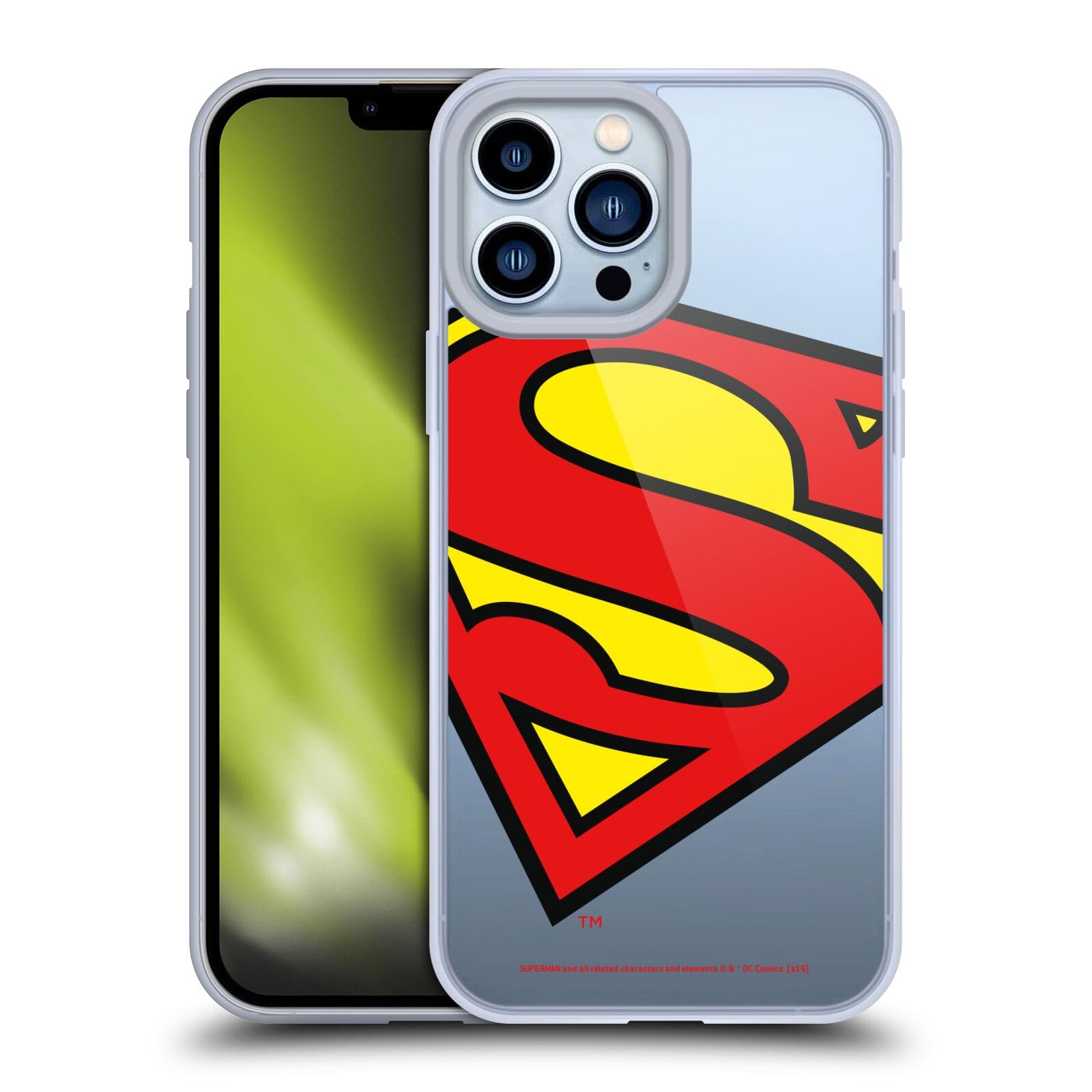 Official DC Comics Superman Licensed Soft Gel Case for Apple iPhone 13 Pro Max - Oversized Logo Design, Durable Protection for Everyday Use & Superhero Fans