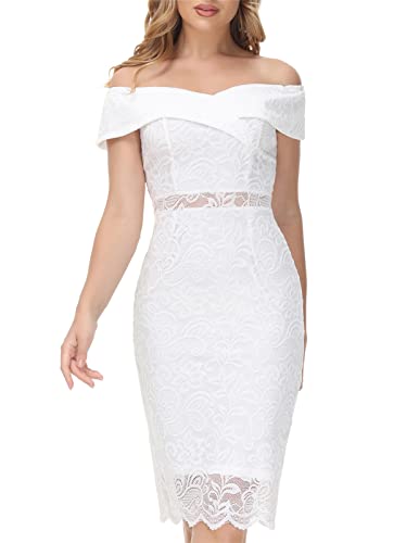 JASAMBAC Women's Off Shoulder V Neck Ruched Bodycon Midi Dress - Elegant Cocktail Party & Wedding Guest Formal Gown for Evening Events, Date Night, Prom & Special Occasions