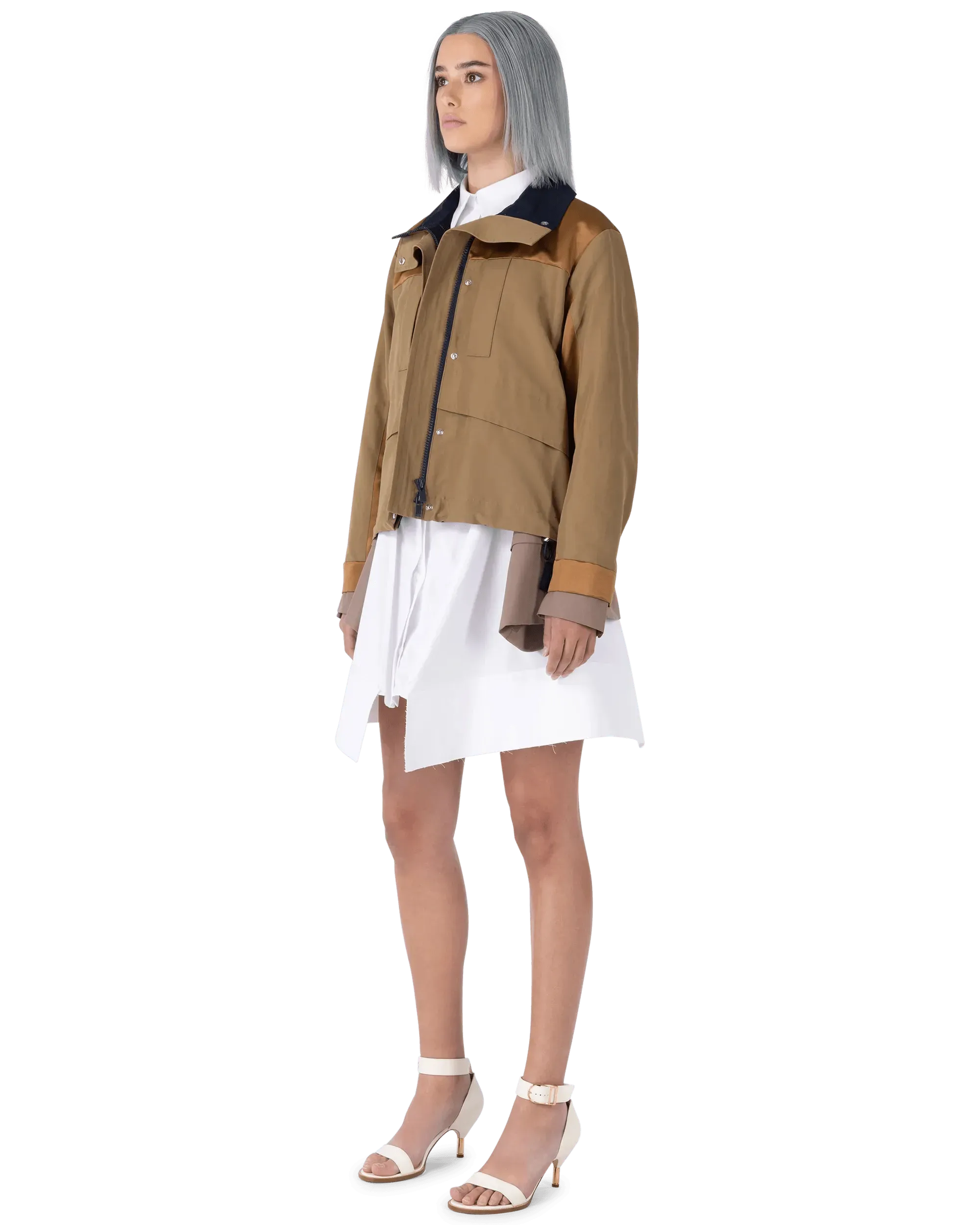 Stylish Grosgrain Mixed Jacket for Women - Trendy Outerwear for Fall & Winter - Perfect for Office, Dating & Casual Outings
