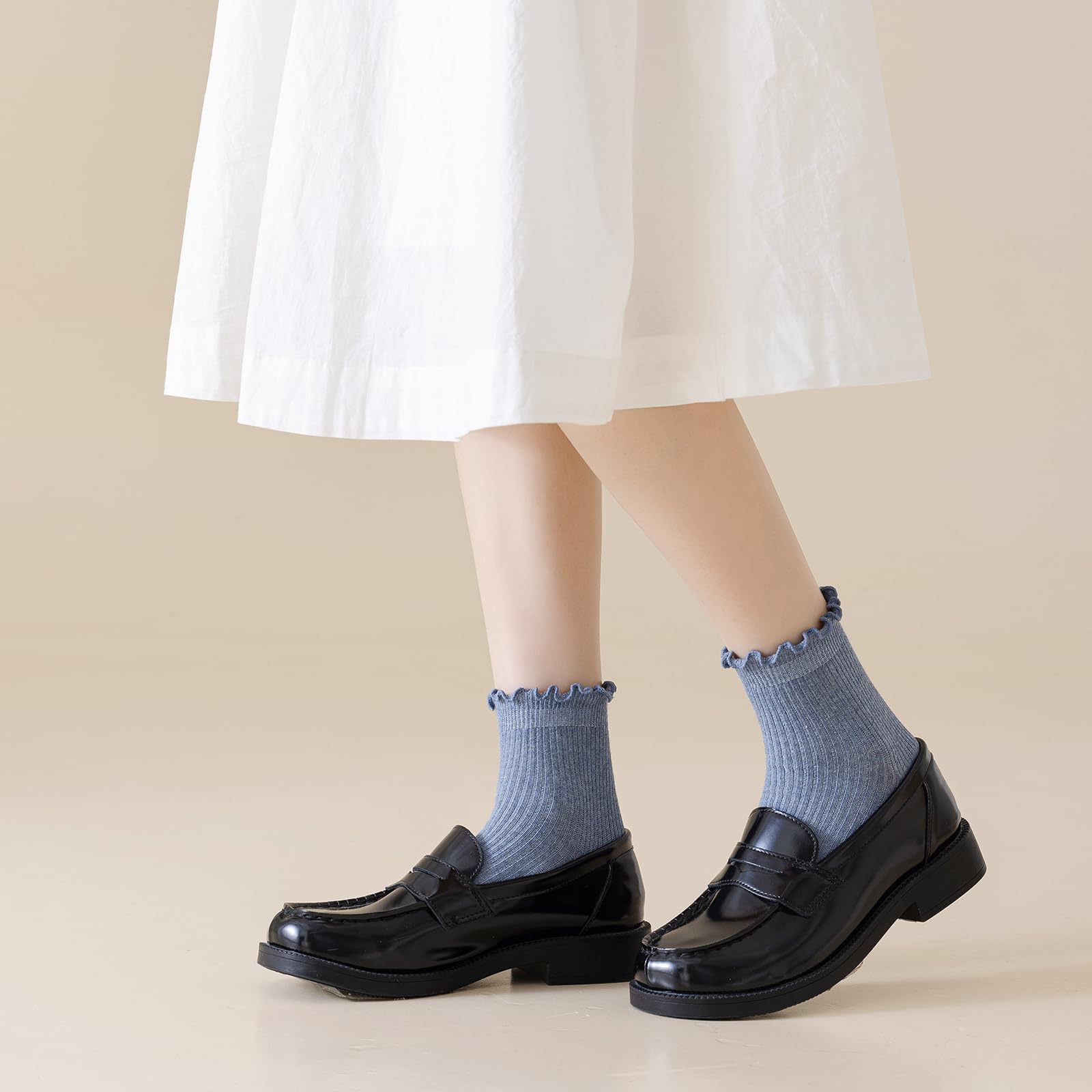 Mcool Mary Women's Cotton Crew Socks 6-Pack - Cute Ruffle Ankle Socks for Casual Wear