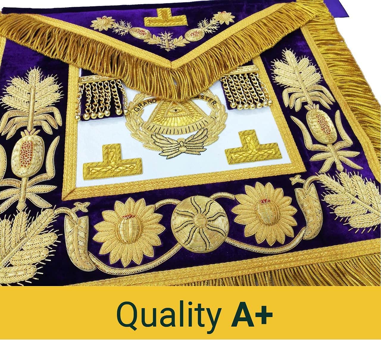 Grand Master Blue Lodge Apron - Purple & Gold Hand Embroidered Masonic Apron for Freemasonry Rituals & Ceremonies | Perfect for Lodge Meetings, Initiation Rites, and Masonic Events