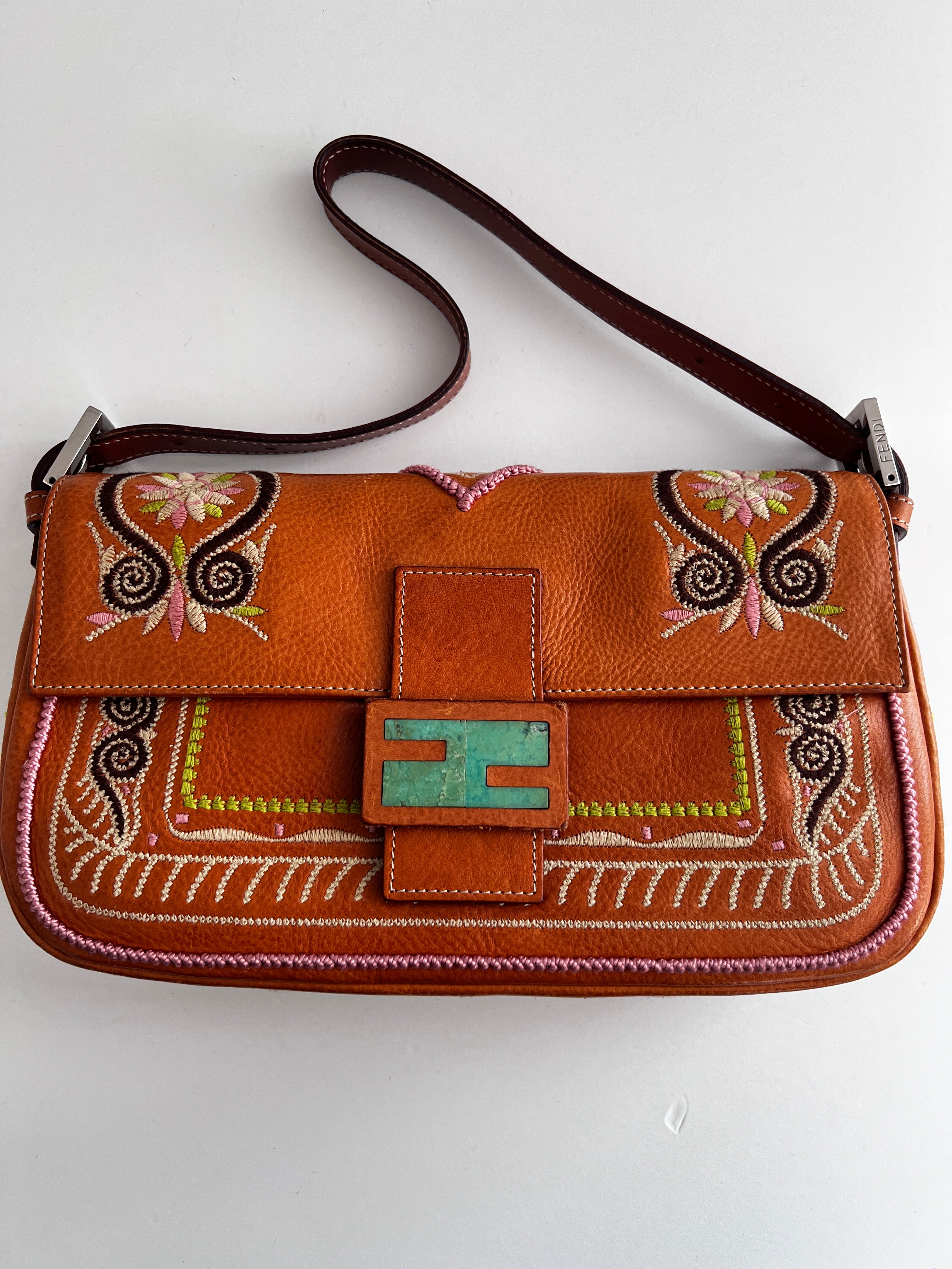 Fendi Embroidered Leather Baguette Bag - Luxury Designer Handbag for Women | Perfect for Evening Parties, Date Nights & Special Occasions