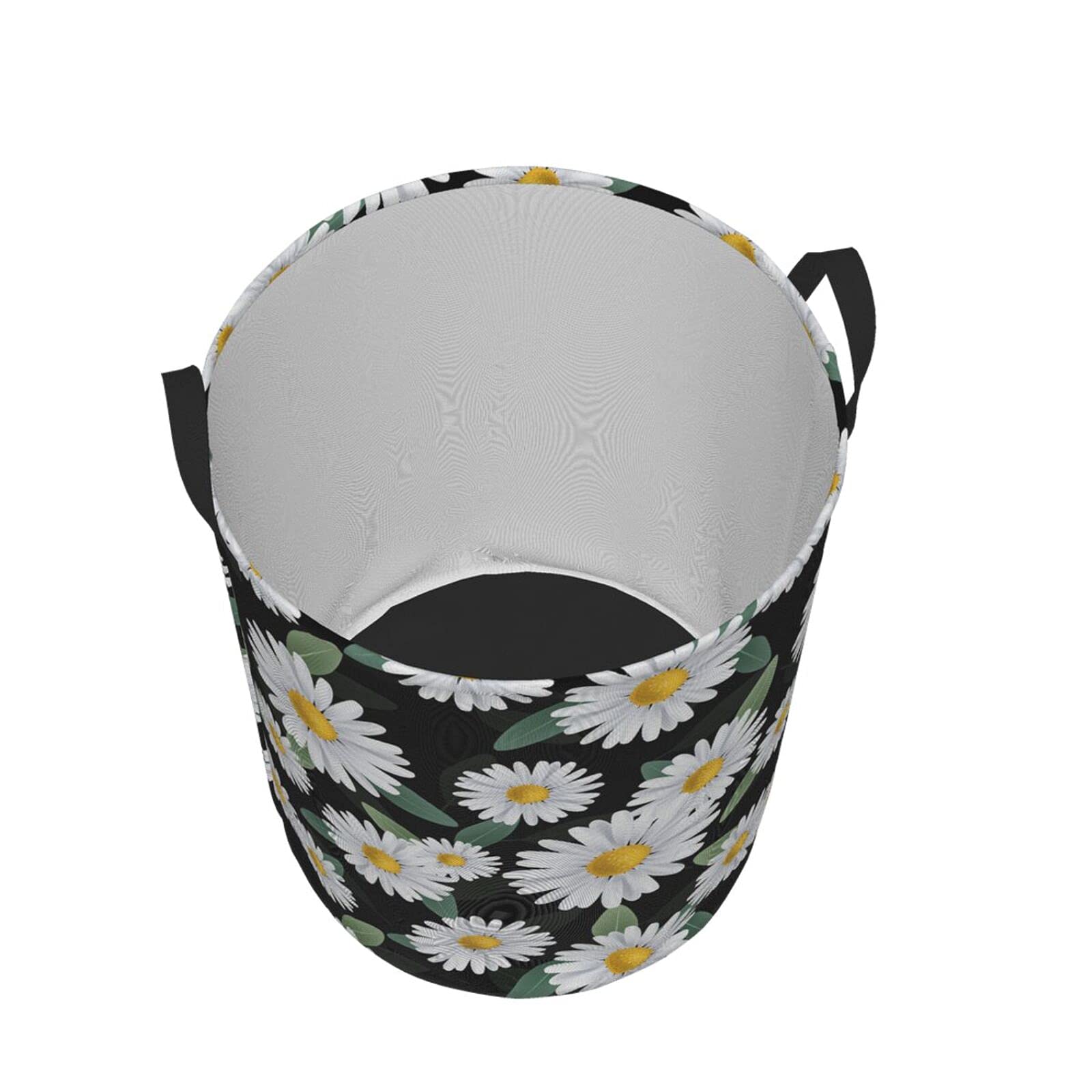 Collapsible Laundry Basket with Handle - Waterproof Fabric Hamper Organizer for Clothes, Toys & Bathroom Storage | Sunflower Daisy Design with Leaves | Foldable Dirty Clothes Bin for Home, Dorm & Travel Use