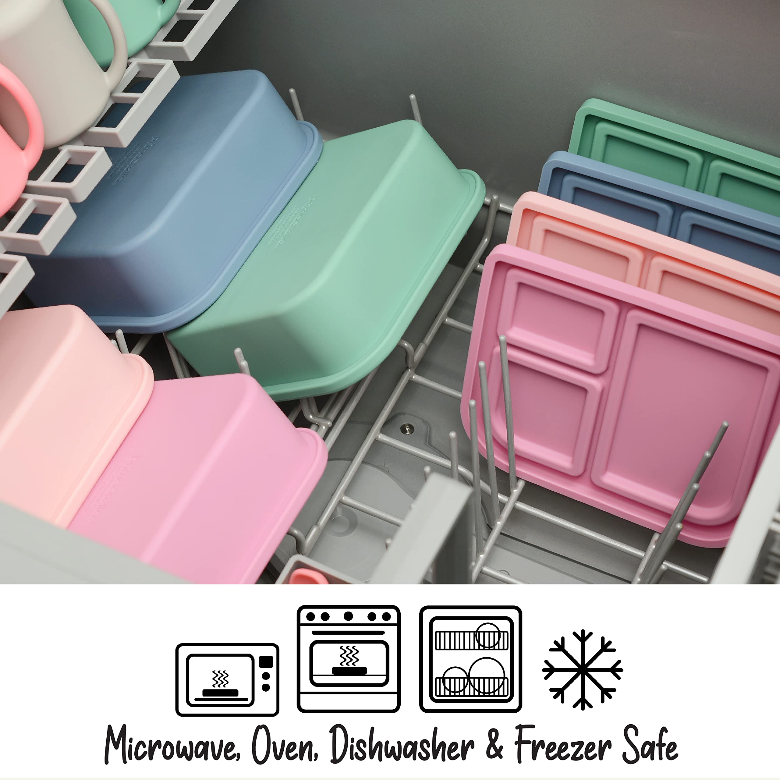PrimaStella Unbreakable Silicone Lunch Box for Kids & Adults - Leak Proof Divided Bento Box with Lid (Rainbow Swirl) - Perfect for School, Office, Picnics & Meal Prep