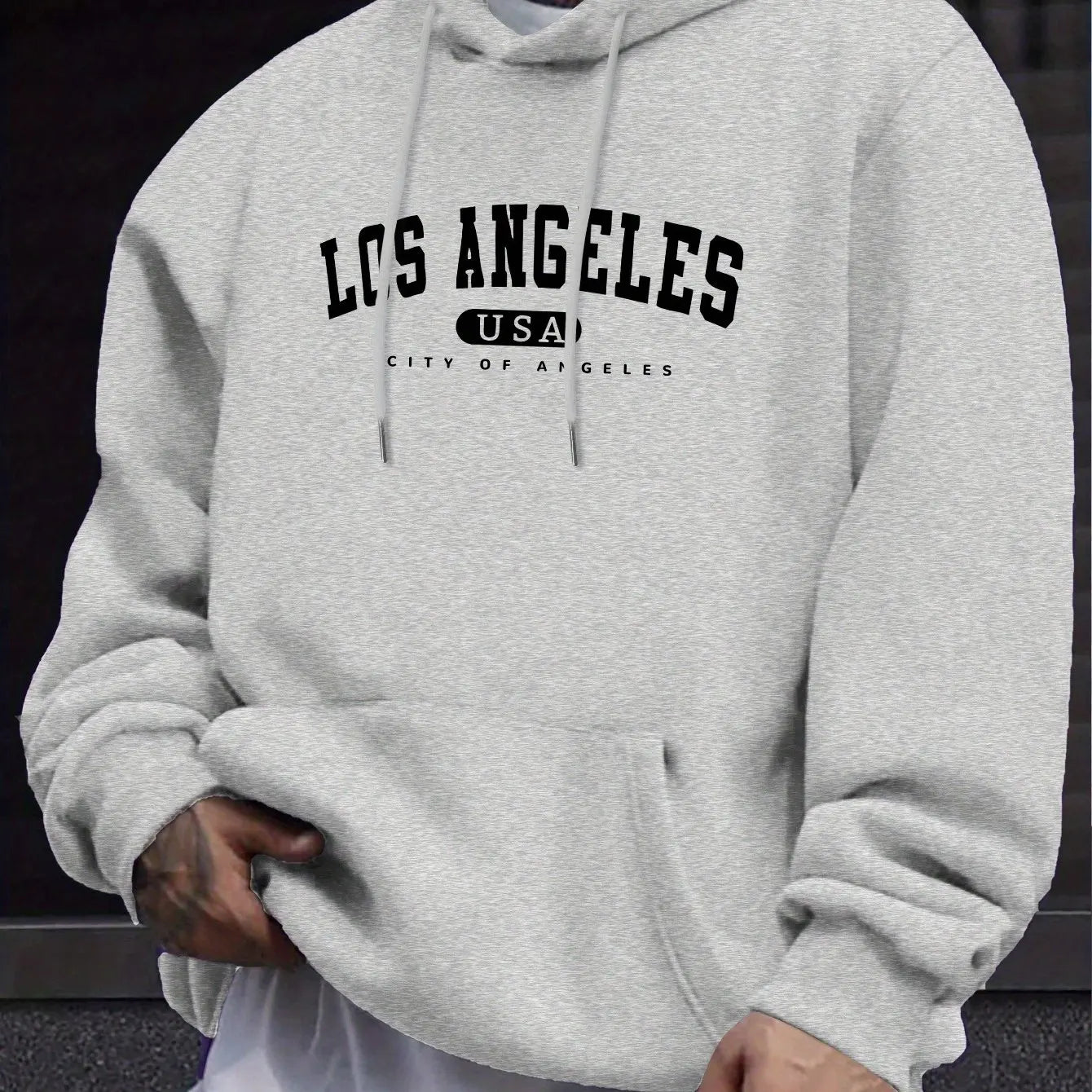 Los Angeles USA Print Men's Long Sleeve Cotton Hoodie - Casual Drawstring Pullover for Autumn & Winter | Streetwear, Gym, Outdoor Activities