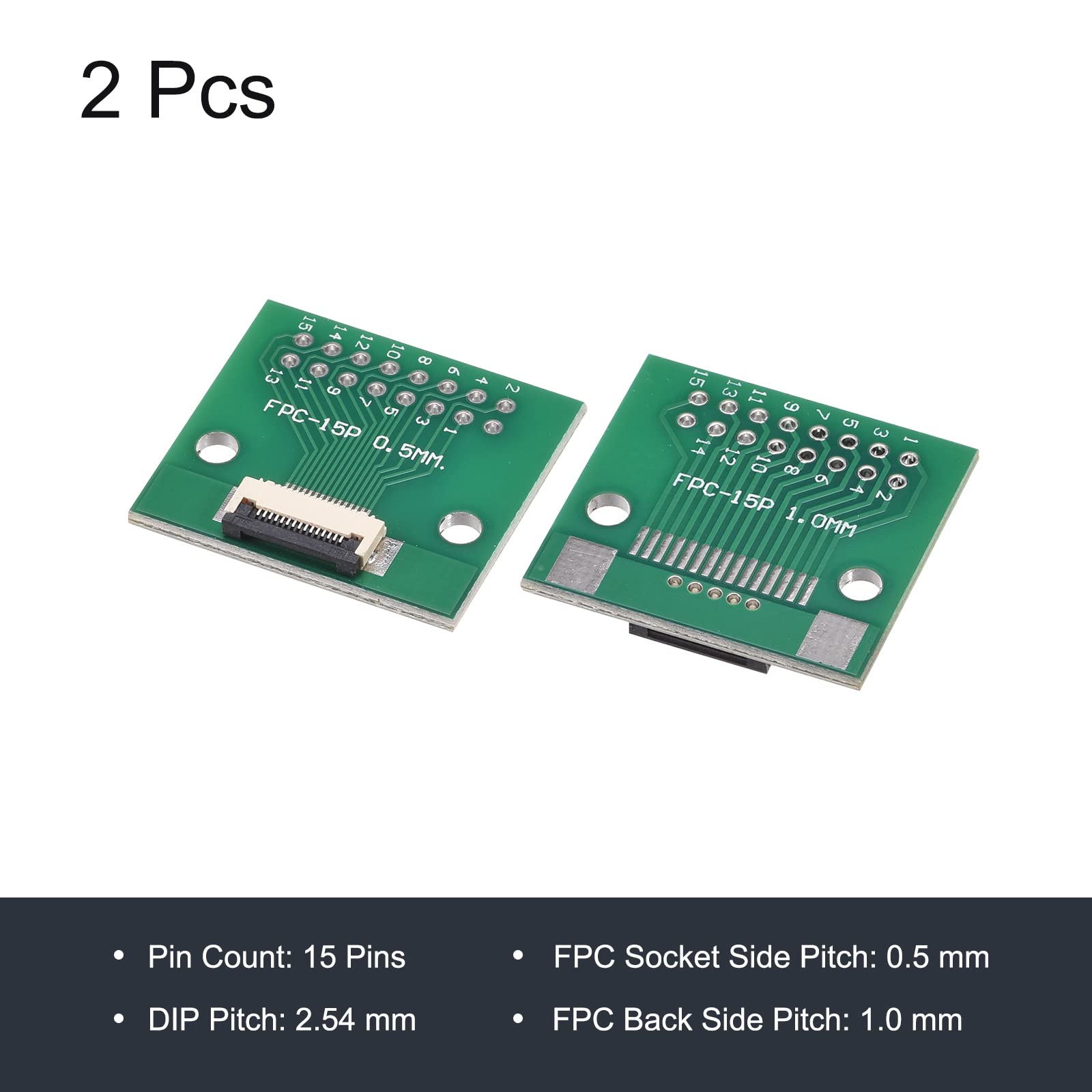 MECCANIXITY FPC FFC PCB Converter Board 15P 0.5mm to DIP 2.54mm Adapter - 0.5mm Socket Side & 1.0mm Back - Compatible with LCD, 3D Printer, Camera, DVD, TV, Laptop, Audio Devices (Pack of 2) - Perfect for DIY Electronics & Circuit Board Projects