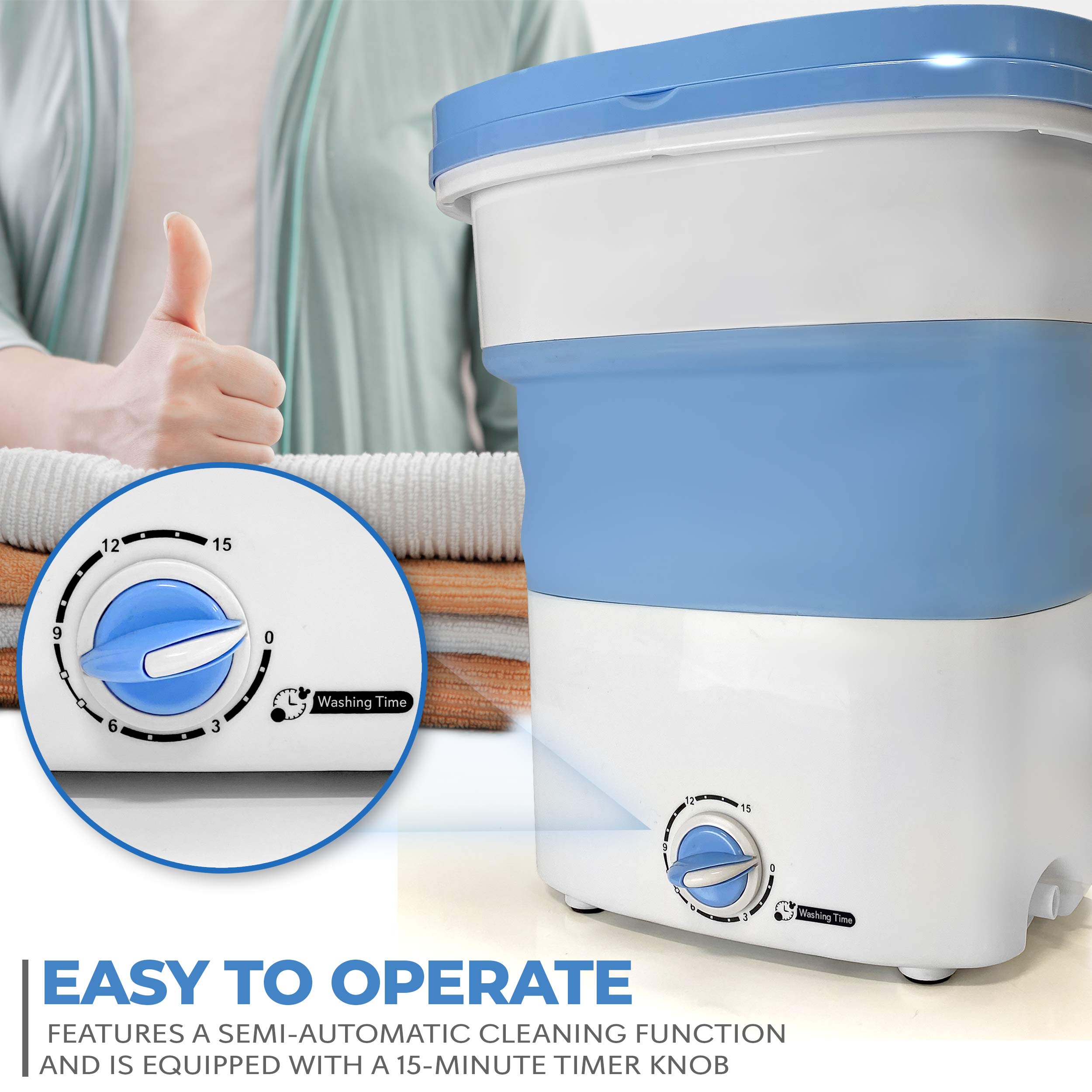 PURE CLEAN Portable Mini Washing Machine | Lightweight Collapsible Bucket for Camping, Travel, Apartments & Dorms | Compact Laundry Solution for Small Spaces | USA Brand Pure Clean PUCWM33.5 in Light Blue | Perfect for RV Trips, College Dorms & Tiny Homes