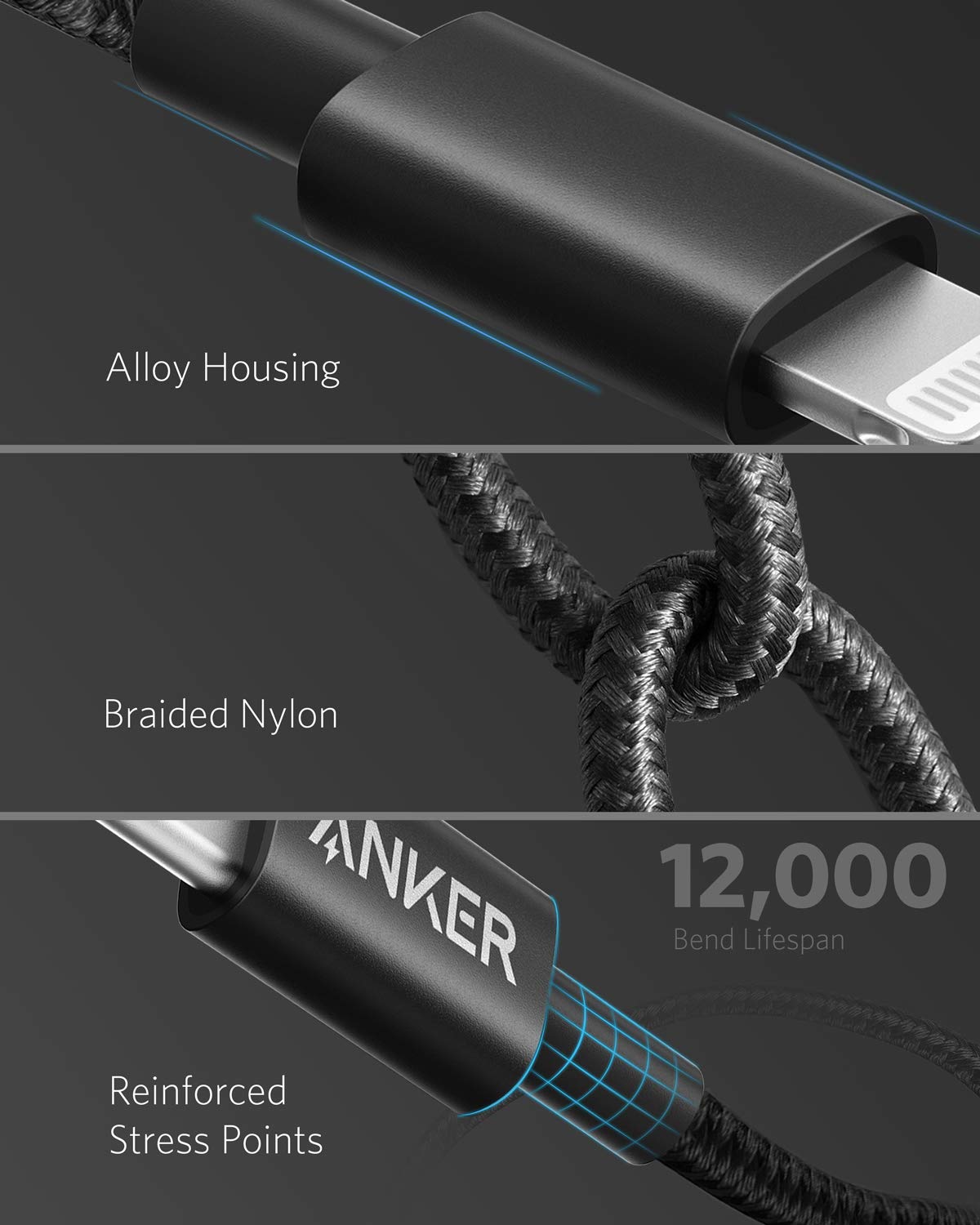 Anker MFi Certified Nylon USB C to Lightning Cable 3.3FT for iPhone 14/13/12/11/X/8 - Fast Charging & Durable Braided Cord (Black) - Perfect for Home, Office & Travel Charging