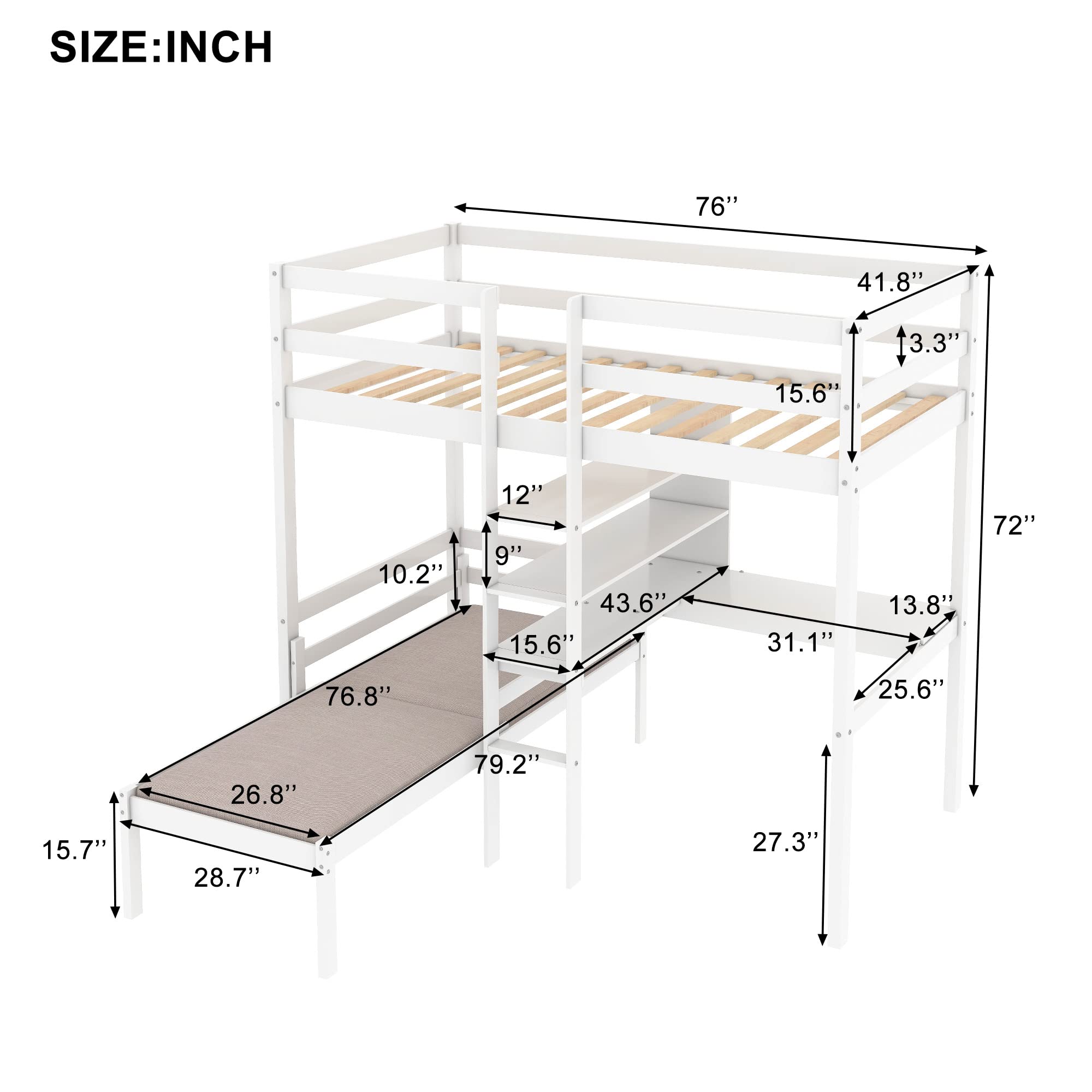 Harper & Bright Designs White Twin Loft Bed with L-Shaped Desk & Shelves - Convertible Bunk Bed Frame with Ladder - Space Saving Kids Bedroom Furniture for Small Rooms & Dorm Rooms