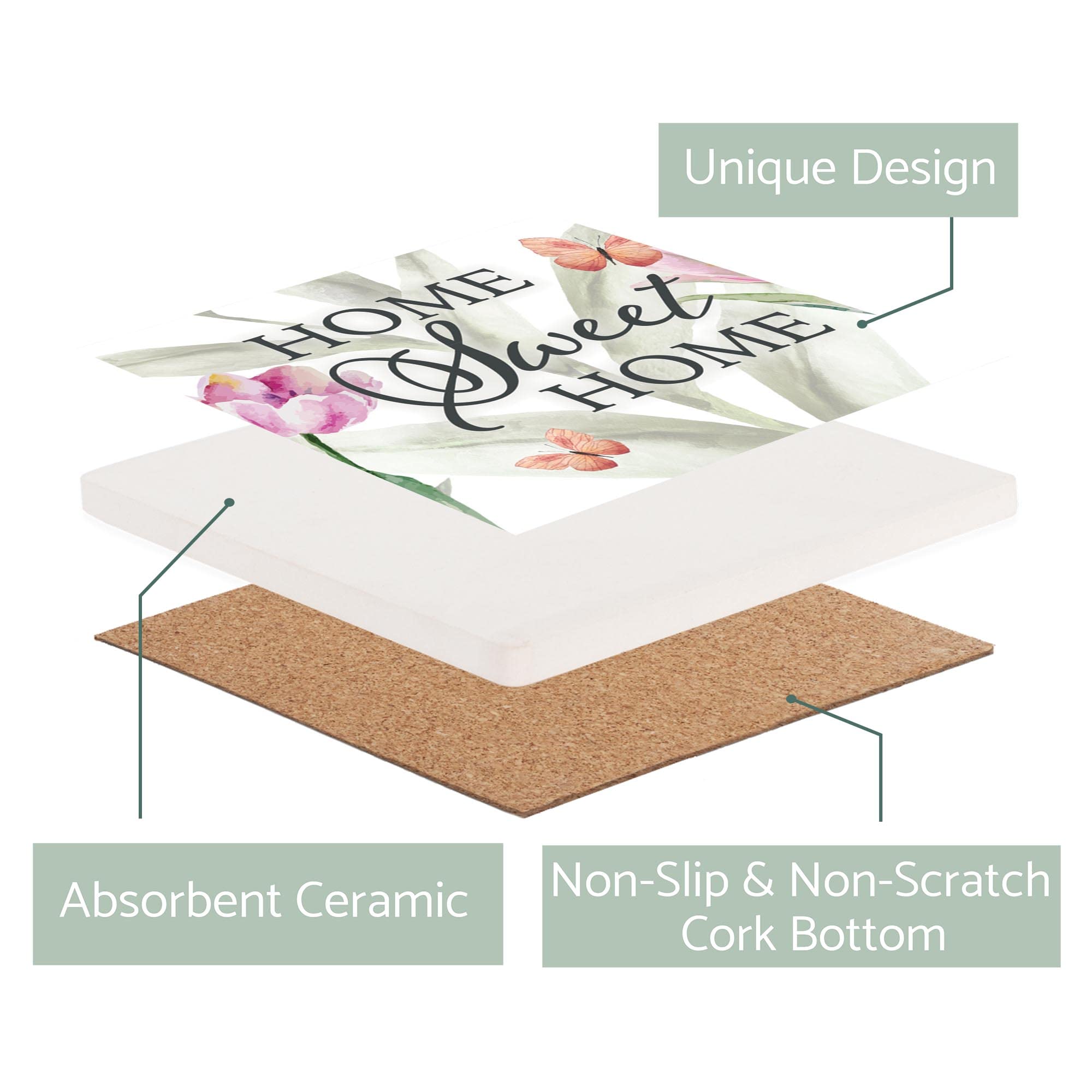 4-Pack Absorbent Ceramic Coasters 4x4 Inches Moss Mauve - Perfect for Coffee Tables, Dining Tables, and Home Decor