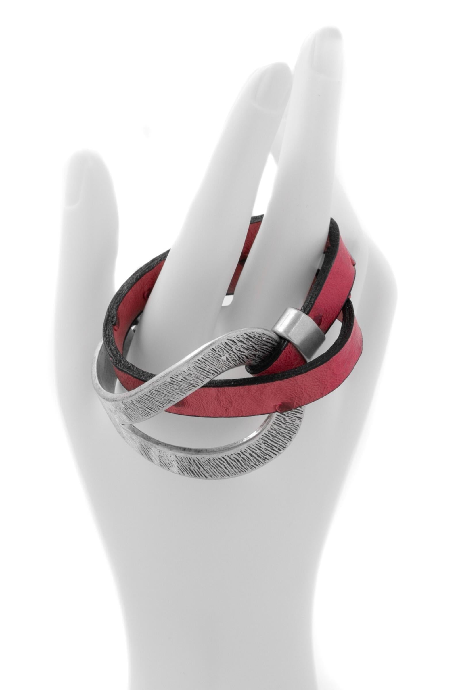 Hammered Double Wrap Leather Loop Bracelet for Women - Handmade Adjustable Boho Bracelet for Everyday Wear & Gift Giving