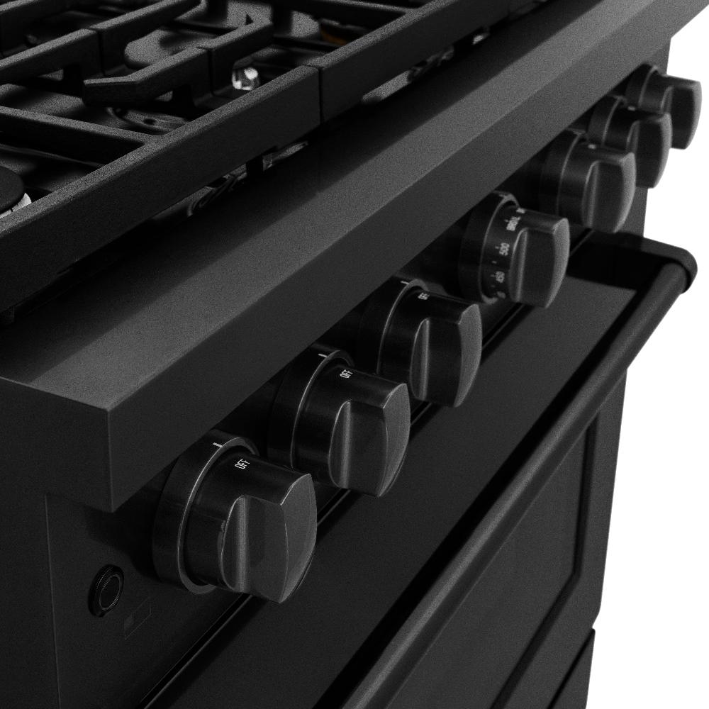 ZLINE 36 Inch 5.2 Cu. Ft. Black Stainless Steel Dual Fuel Range - 6 Burner Gas Cooktop & Electric Convection Oven (Model SDRB 36) | Perfect for Professional Home Chefs & Modern Kitchen Upgrades