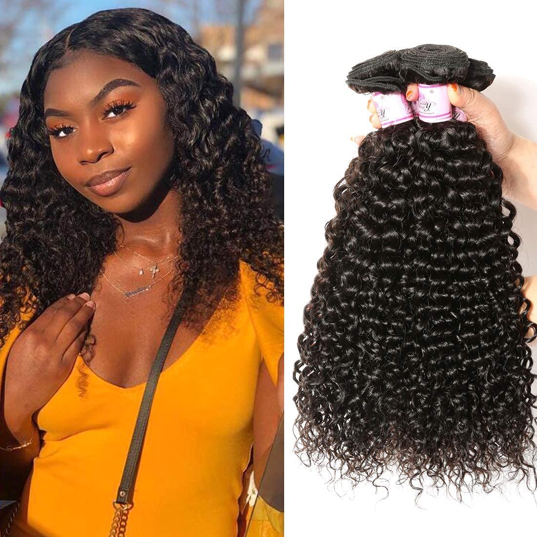 Beauty Forever 18 20 22 Inch Brazilian Virgin Curly Human Hair Weave Extensions - 100% Unprocessed 3 Bundles Natural Color (100±5g) for Stunning Curly Hairstyles & Volume Boost - Perfect for Daily Wear, Parties & Special Occasions