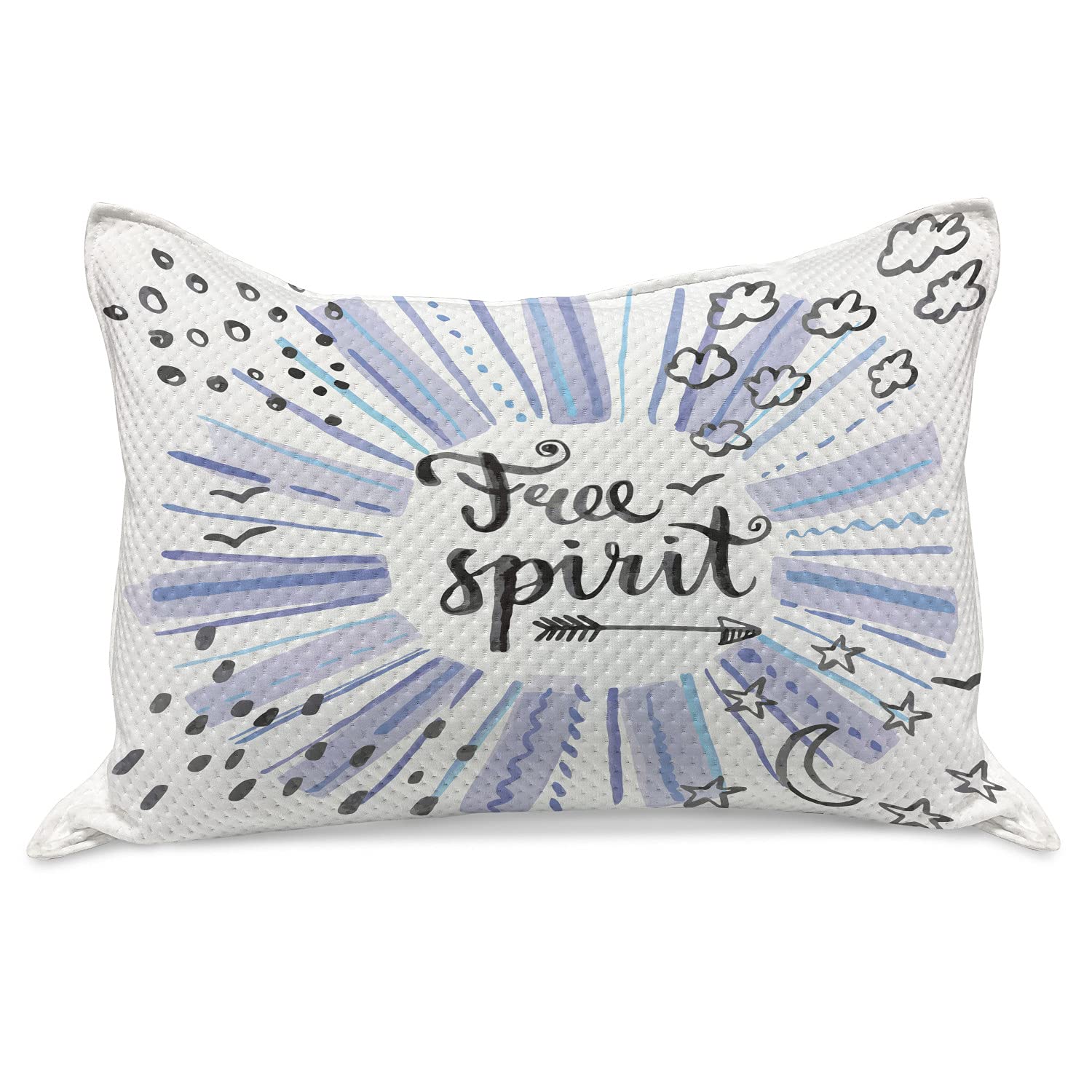 Ambesonne Adventure Knitted Quilt Pillow Cover - Watercolor Stars Clouds Moon Art Print, Standard King Size 36