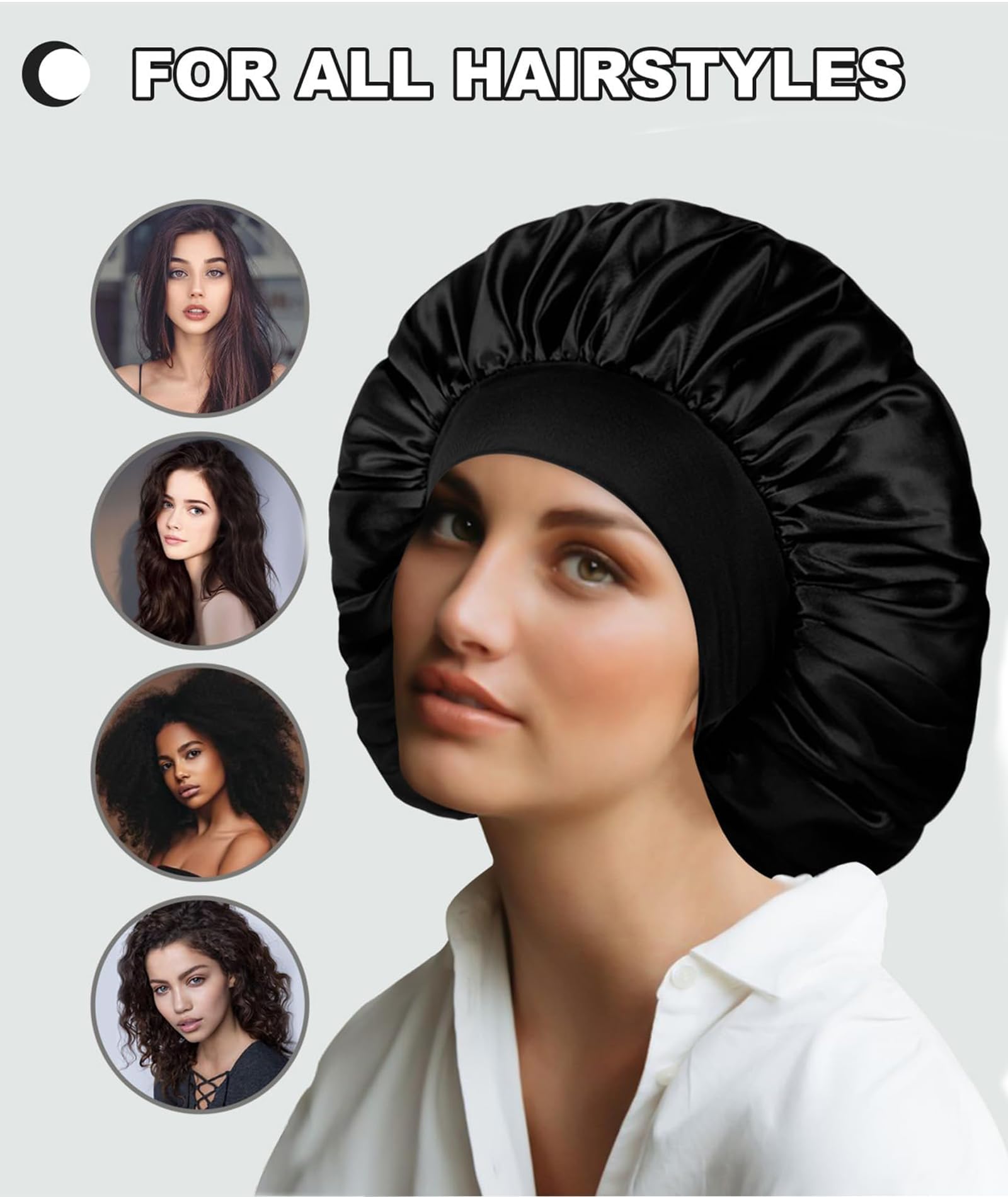 Silk Hair Bonnet for Sleeping - Satin Sleep Cap for Women & Girls - High Resilience Silk Bonnet for Hair Protection - Adjustable Black Hair Cap Fits Most Head Sizes - Perfect for Nighttime Hair Care & Travel