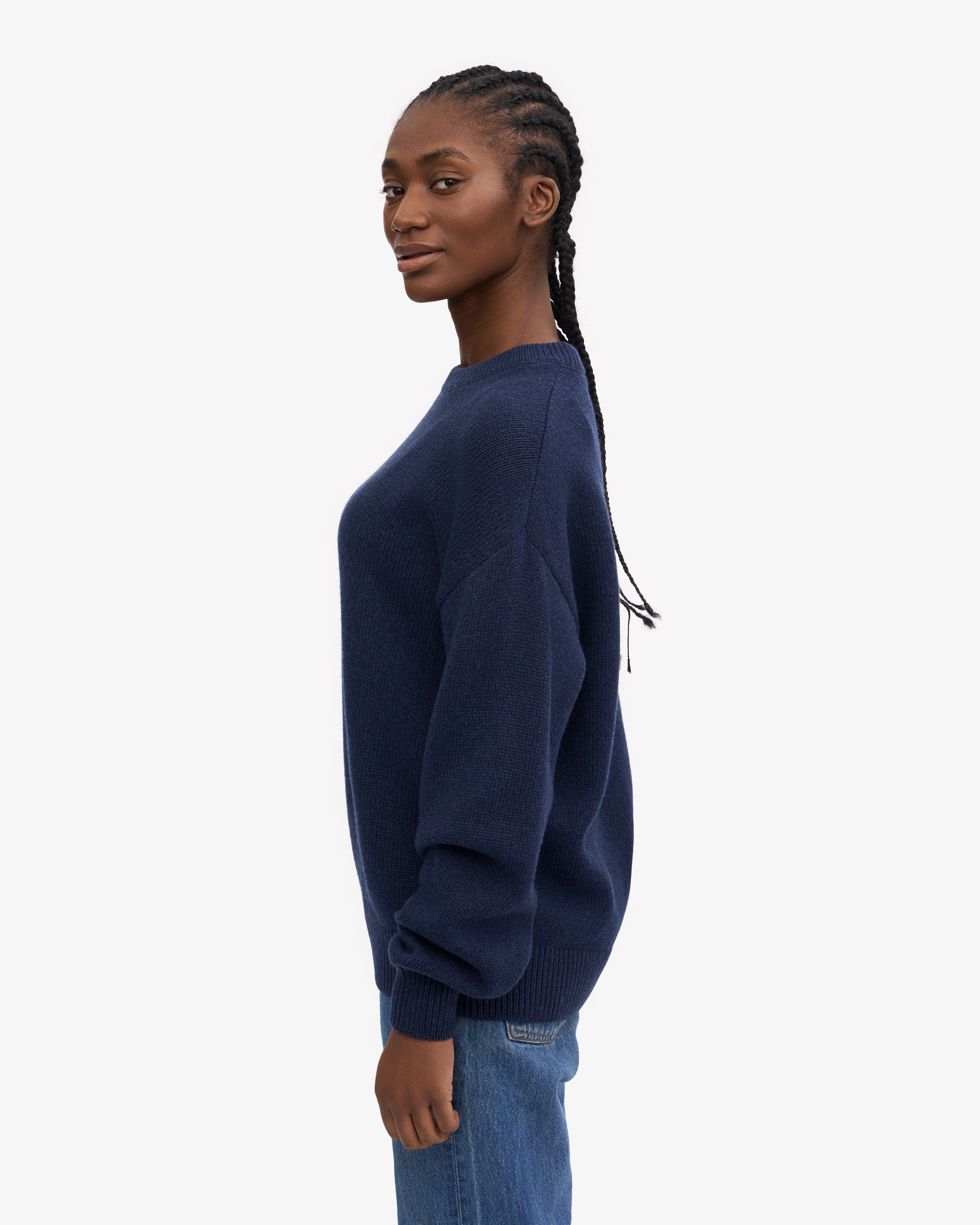 Premium Oversized Merino Wool Crewneck Sweater - Soft & Warm Unisex Pullover in Navy Blue | Perfect for Casual Wear, Winter Layering & Cozy Home Outfits