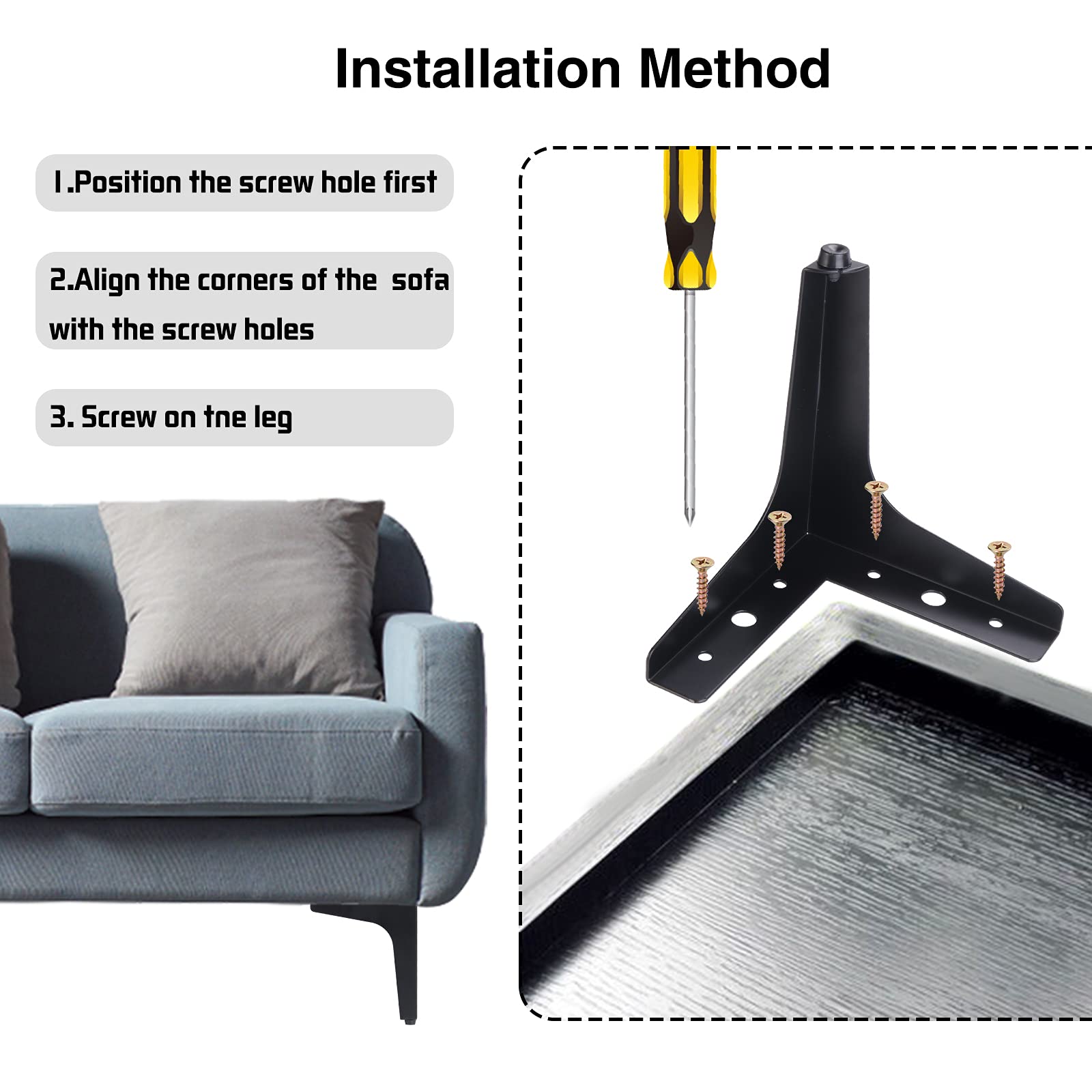 17cm Modern Triangular Metal Furniture Legs - Replacement Sofa Legs, Cabinet Legs, Ottoman Chair Legs - Durable & Stylish for Home Furniture Upgrade