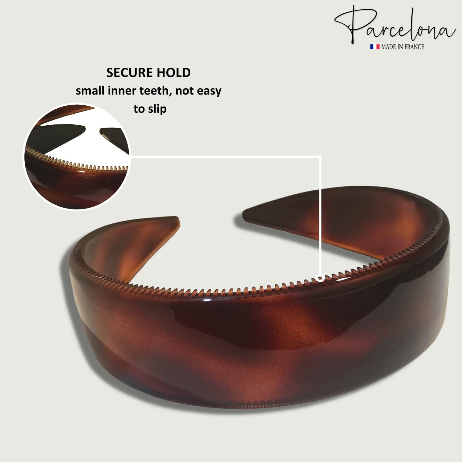 Parcelona French Hair Headbands (Set of 2) - 1 Inch Wide Tortoise Shell Brown & Black Headbands with Non-Slip Inner Teeth for Women & Girls | Perfect for Workouts, Yoga, Running and Everyday Styling