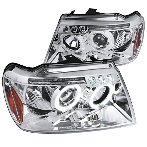 Spec-D Tuning 2LHP-GKEE99-TM Chrome Clear Projector Headlights for Jeep Grand Cherokee - High-Performance LED Lighting for Off-Road & Night Driving
