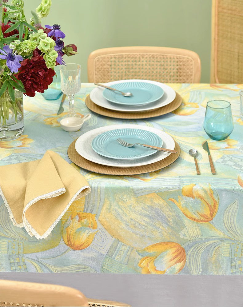 Country Farmhouse Tablecloth - Extra Large Rectangle Dining Table Cover with Tulip Flowers, Rustic Kitchen Tablecloth for Round or Square Tables | Perfect for Farmhouse Decor, Dinner Parties & Holiday Gatherings