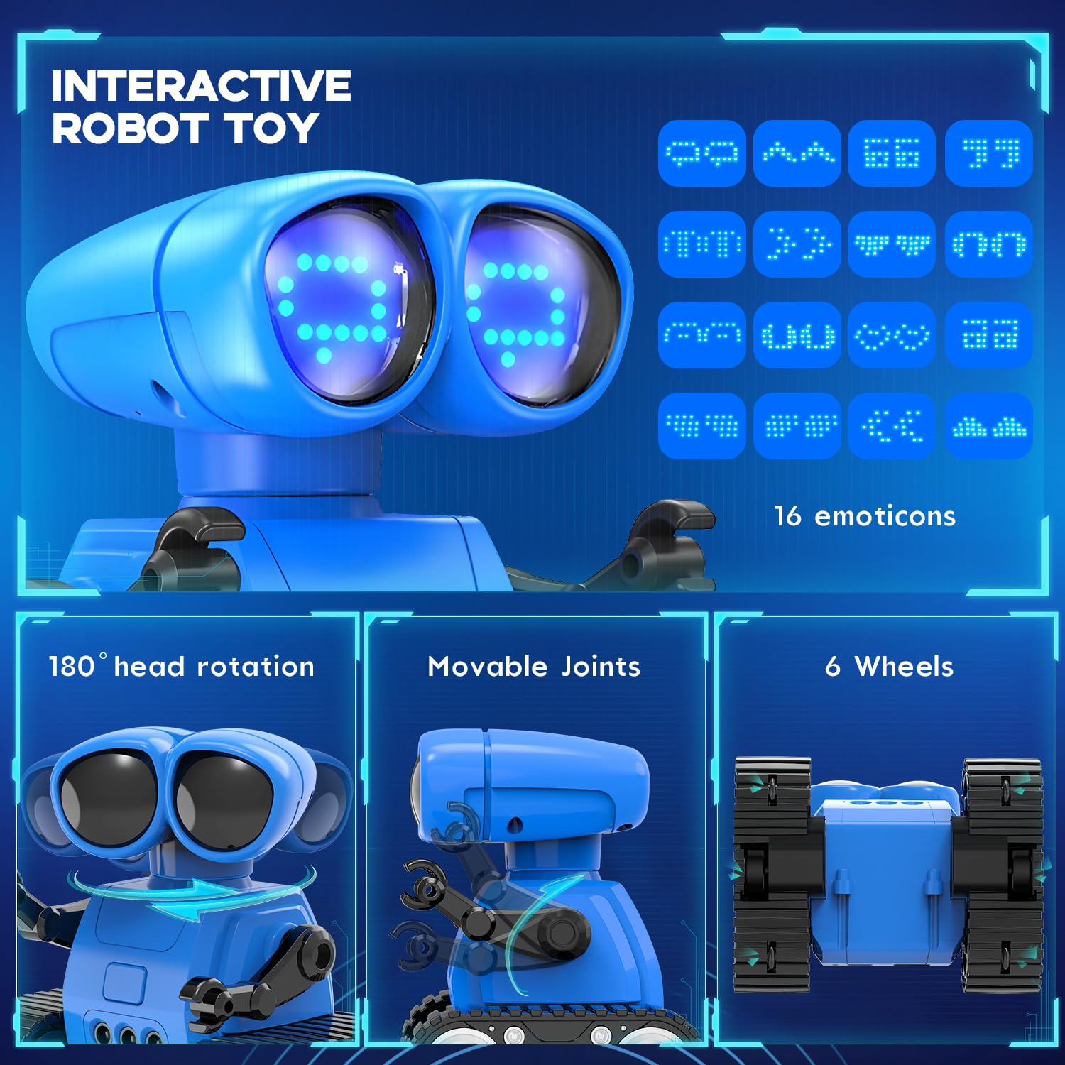 Rechargeable Remote Control Robot Toy with Auto-Demo, Music & LED Eyes - Walkie Talkie RC Robot for Kids Age 7-12 | Interactive STEM Toy Gift for Boys & Girls | Toddler Robot Toy for Indoor Play & Birthday Gifts (Blue)