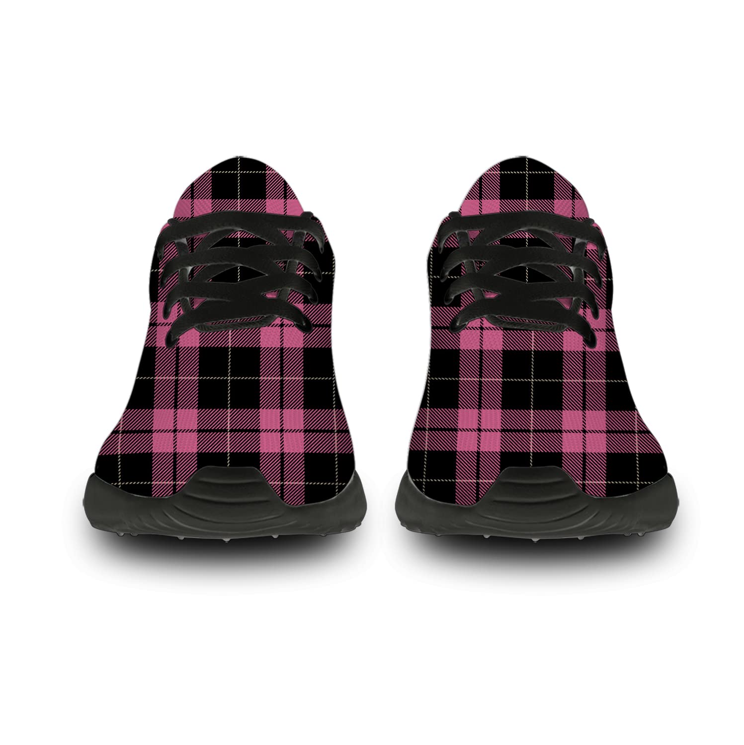 Men's & Women's Plaid Running Shoes - Buffalo Black Pink Tartan Check Sneakers for Walking, Tennis & Casual Wear - Size 10.5 Men/12 Women (Black & Pink) - Perfect Gifts for Boys & Girls - Ideal for Jogging, Gym Workouts & Everyday Fashion