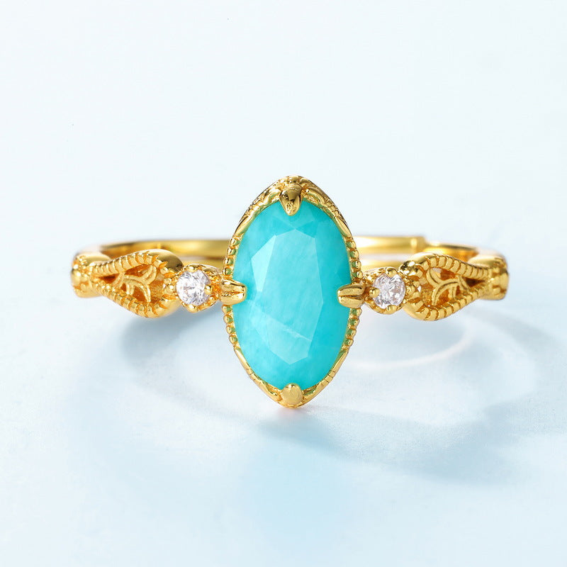 14K Gold Turquoise Clear Quartz Filigree Ring Set - Elegant Dainty Jewelry for Women | Perfect for Weddings, Parties & Everyday Wear | HJZB 360