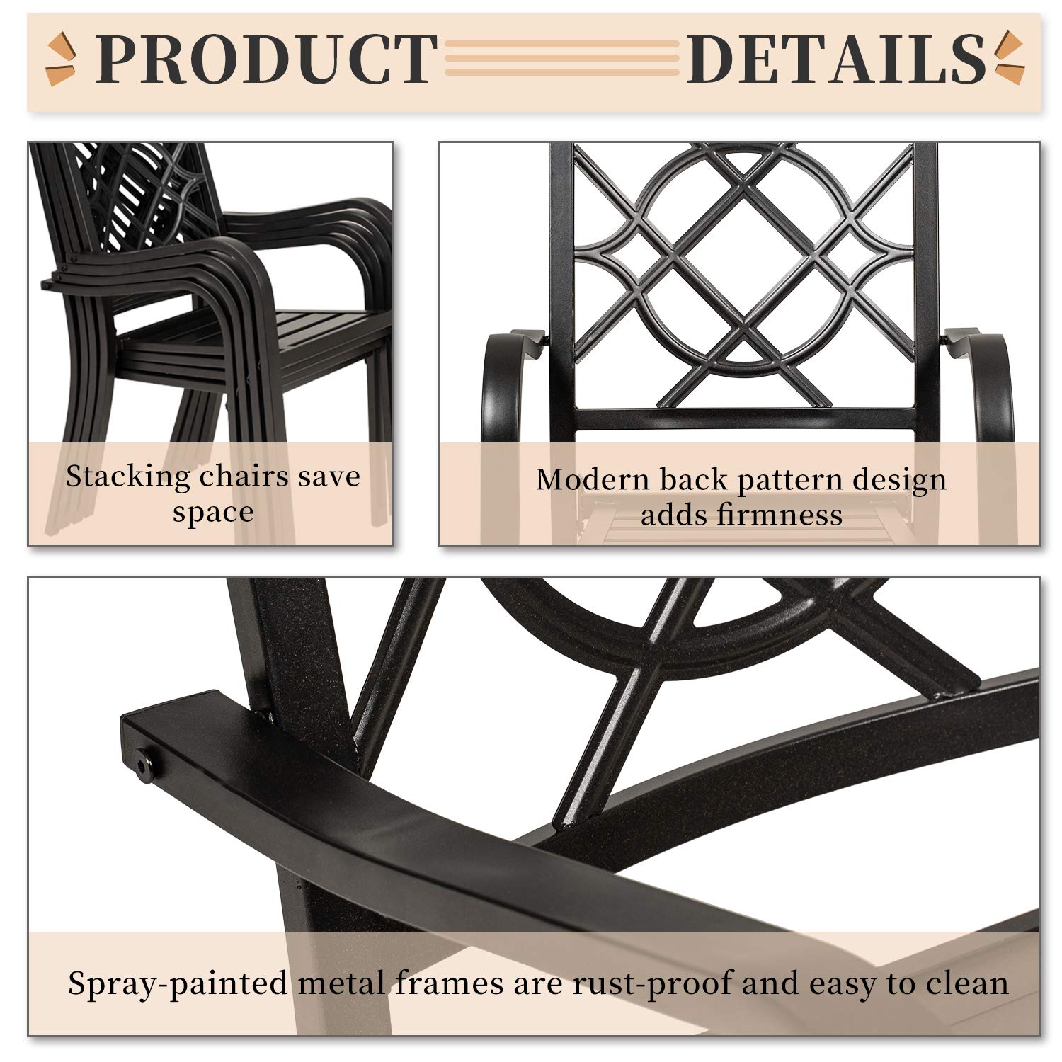 SOLAURA 5-Piece Outdoor Patio Dining Set - 4-Person Metal Table & Stackable Chairs with 1.57