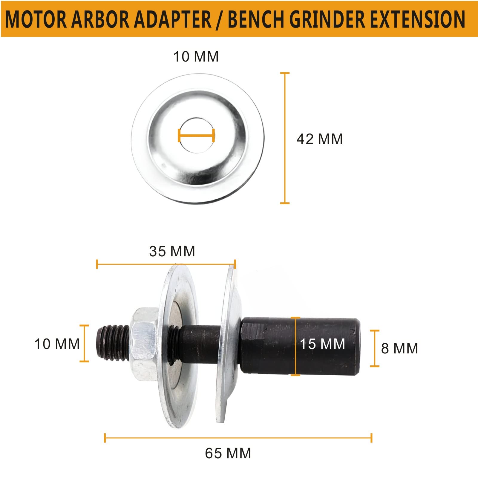 8mm to 10mm Shaft Arbor Extender - Motor Arbor Adapter for Bench Grinder, Polisher & Sander - Threaded Extension Shaft Backing Kit (1 Left + 1 Right) - Perfect for Polishing, Grinding & Buffing Wheels on Rotary Tools