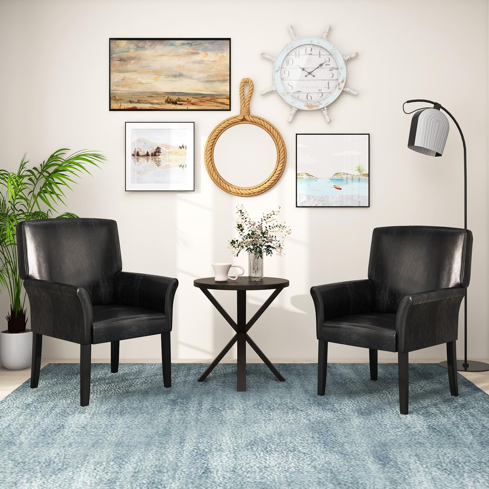 Giantex Faux Leather Office Guest Chair with Arms & Rubber Wood Legs - Comfortable Reception & Executive Accent Armchair for Waiting Room, Meeting Room, Living Room - Perfect for Home Office, Conference Spaces & Lounge Areas