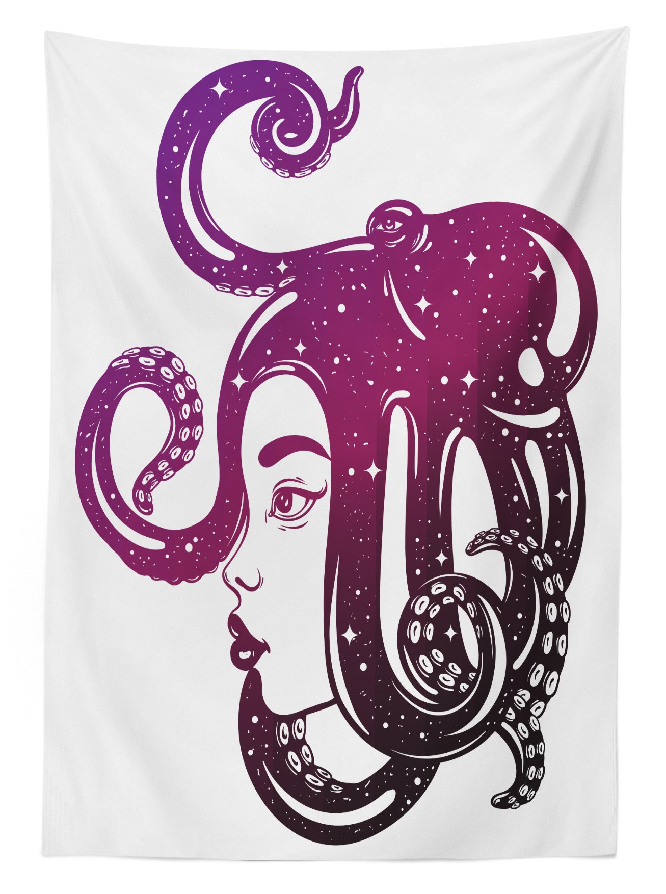 Ambesonne Octopus Print Outdoor Tablecloth - Creative Female Profile with Octopus Design, Waterproof Washable Picnic Table Cover 58x104 Inches in Purple & Magenta - Perfect for Beach Parties, Garden Dining & Outdoor Decor