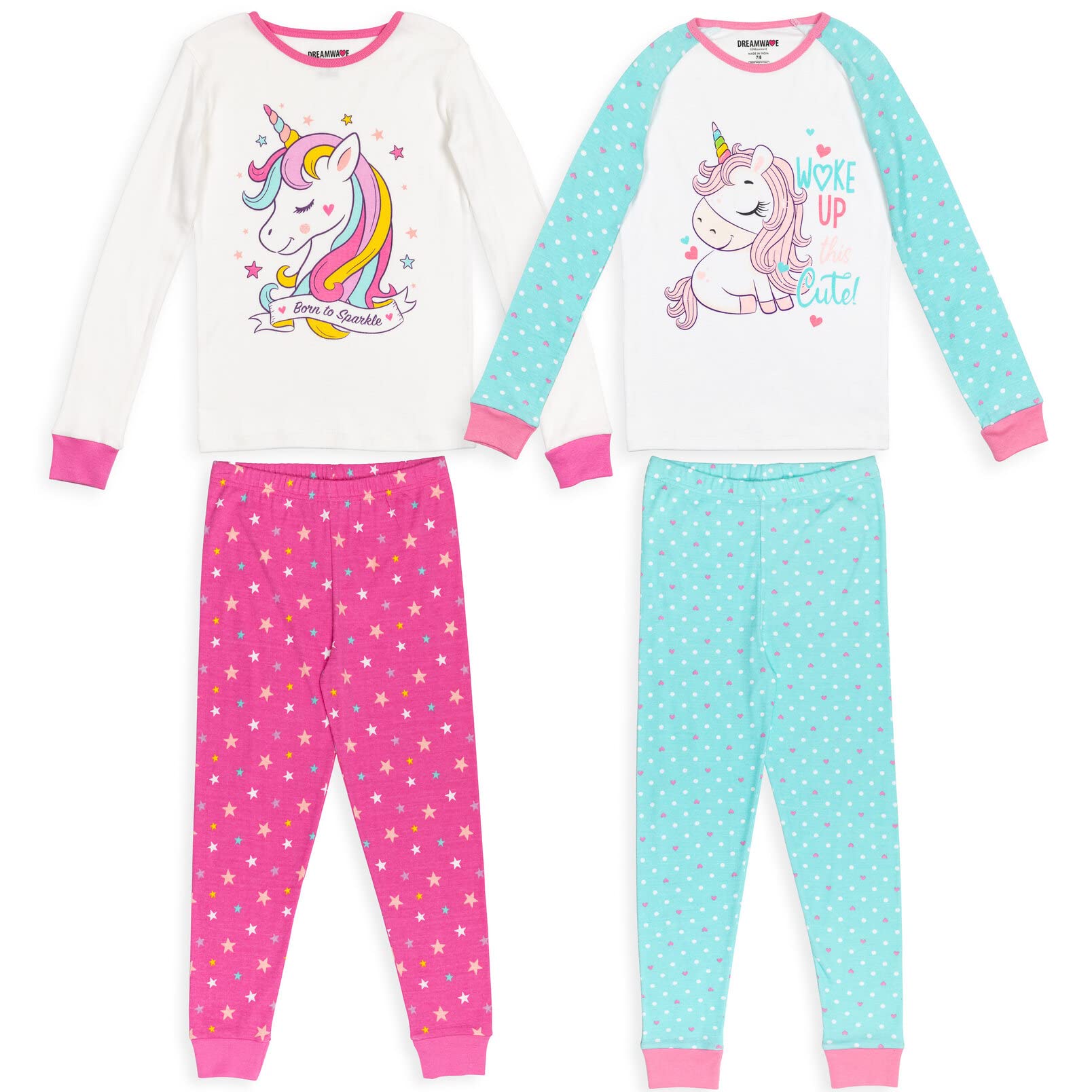 Dreamwave Unicorn 4-Piece Cotton Pajama Set for Toddler & Girls - Soft Sleepwear for Bedtime & Playtime