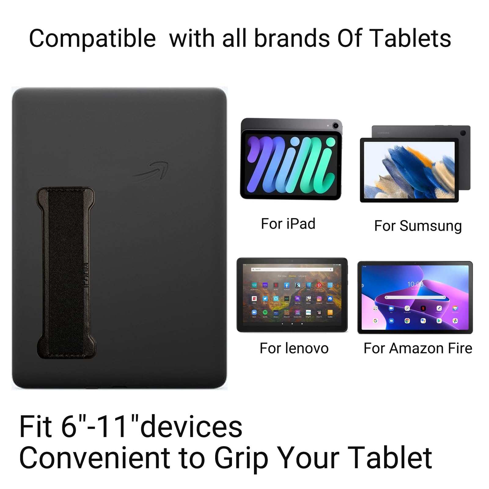Universal Tablet Hand Holder Strap - Comfortable Grip for iPad, Kindle & Mini Tablets (Black) | Perfect for Reading, Gaming & Watching Videos on the Go