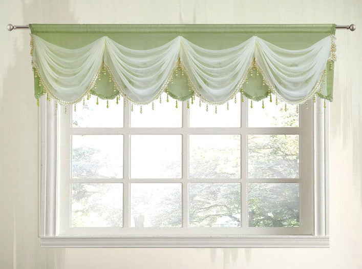 Annapolis Elegant Sheer Valance - White & Green Window Treatment for Living Room & Bedroom Decor