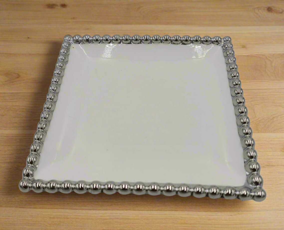 5.75 Inch Square Plate with Silver Dots - Set of 60 - Perfect for Party Decorations, Wedding Receptions, and Elegant Dining Events