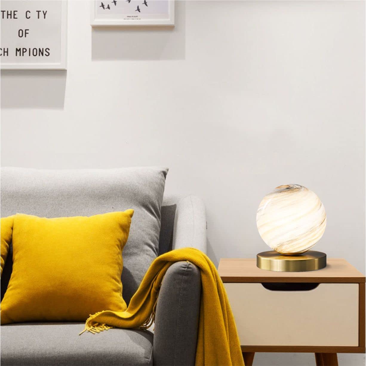 Mini Globe Table Lamp - Modern Glass Ball Desk Lamp with Switch & Plug - Perfect for Bedroom, Living Room, Bookshelf & Reading Decor - Earth-Themed Night Light for Home Office & Study Spaces